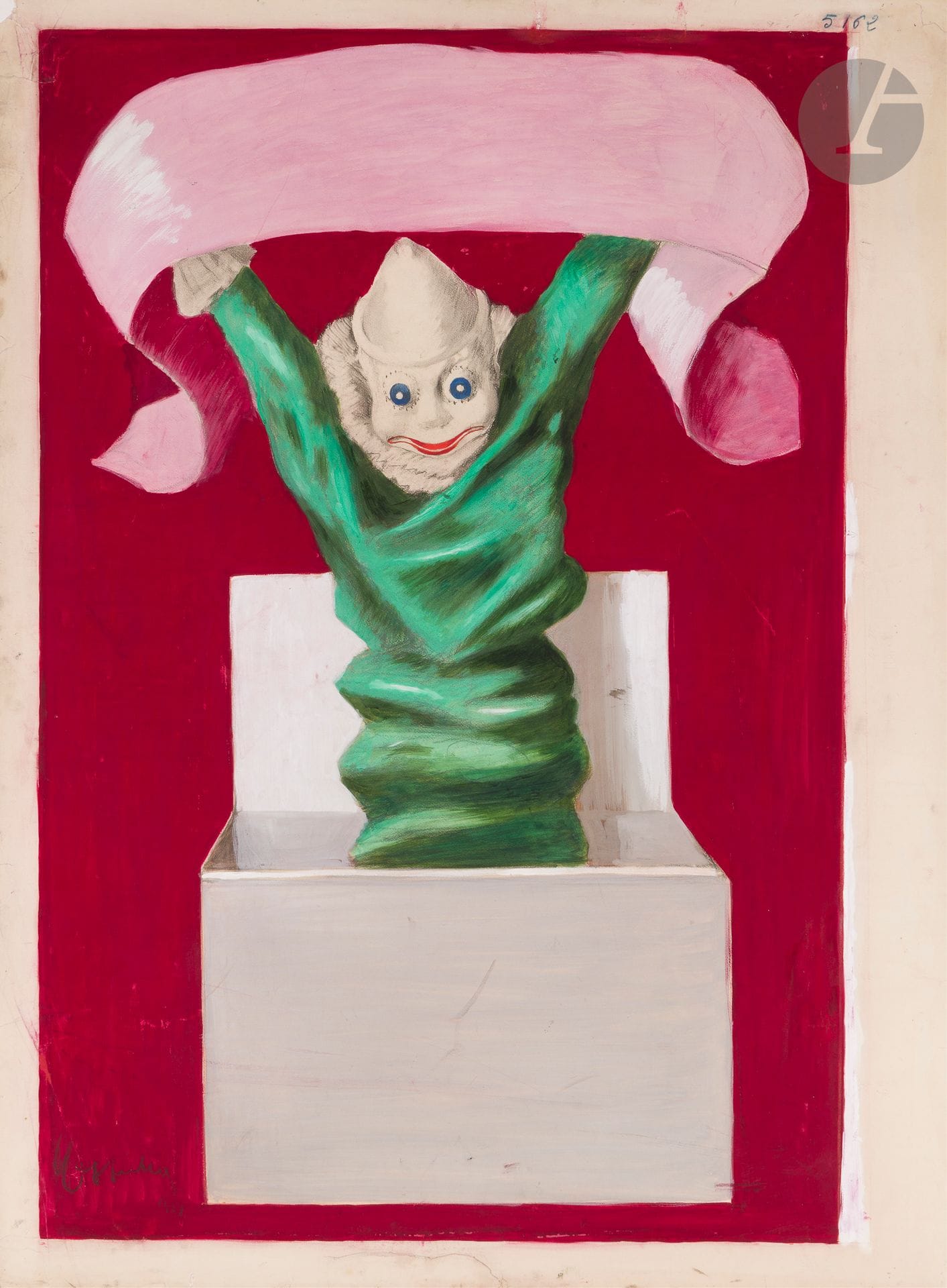 Leonetto CAPPIELLO (1875-1942)
Grand Bazar de l'Hôtel de Ville, 1921-22
Mixed media. Wrapped in canvas.
Signed lower left.
(Restorations, small chips, stains and rubbing). 
120 x 89.5 cm

Bibliography : 
Rennert, p. 224, no. 350.


The "Jack in the box" may well have been a piece of research suggested by Devambez to Cappiello for department store Christmas - he was in charge of selling it to one of them! In any case, it was the Bazar de l'Hôtel de Ville that adopted it to promote its toys in 1922. A simple, effective image - "it does the job"!