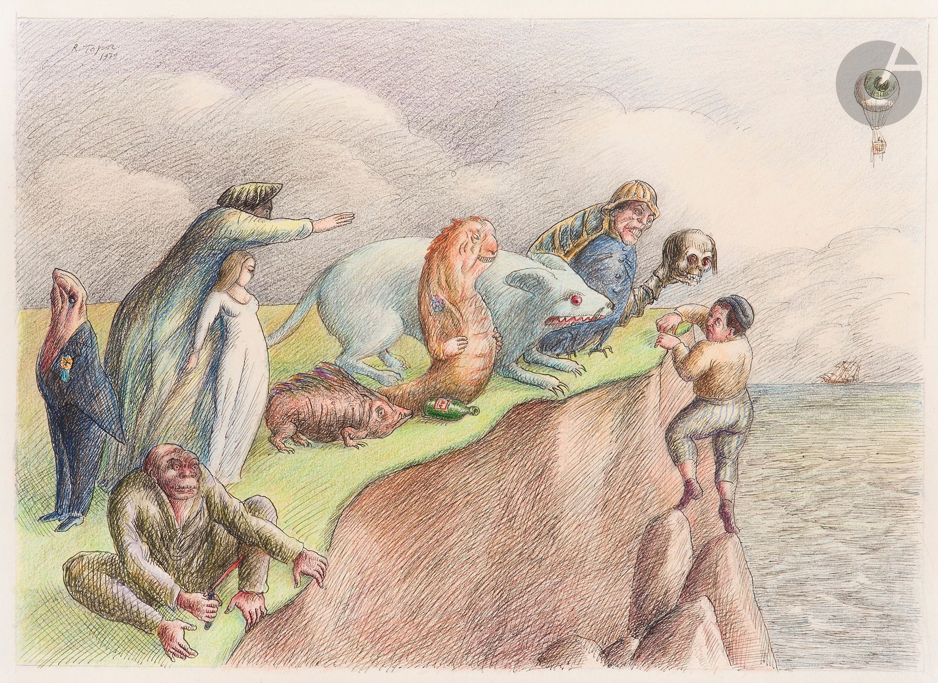 Roland TOPOR (1938-1997)
Untitled, 1979
Ink and colored pencil on paper.
Signed and dated upper left.
23x32cm

Provenance: 
Loeve&amp;Co, Paris. Acquired directly from the latter by the current owner.