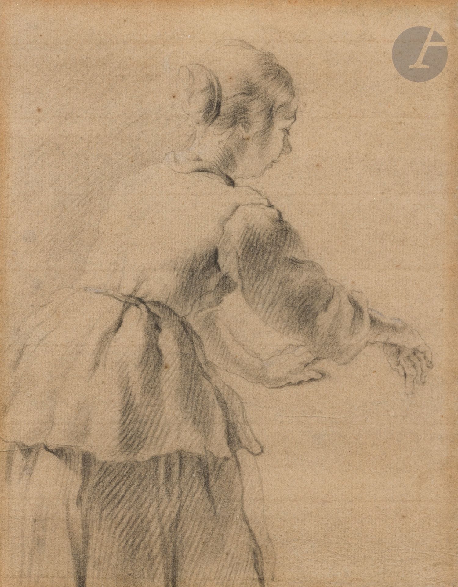 ÉCOLE HOLLANDAISE du XVIIe siècle
Étude de femme de trois quarts dos
Pierre noire sur papier gris.
19,1x15,1cm

Anciennement attribué à Herman van der Mijn dit Myn.

Provenance: 
Collection Otto Heinrich Busch, Amsterdam.
