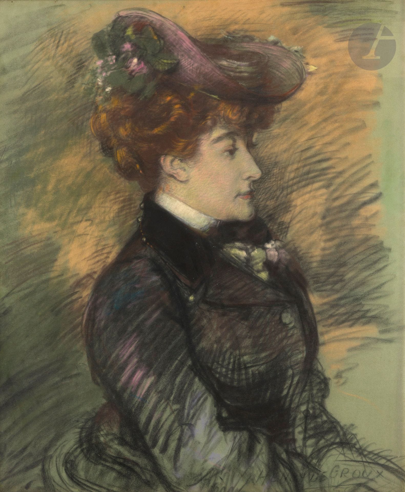 Henry DE GROUX (1866-1930)
Portrait of a Woman in a Hat, 1909
Pastel.
Signed and dated lower right.
65x49cm