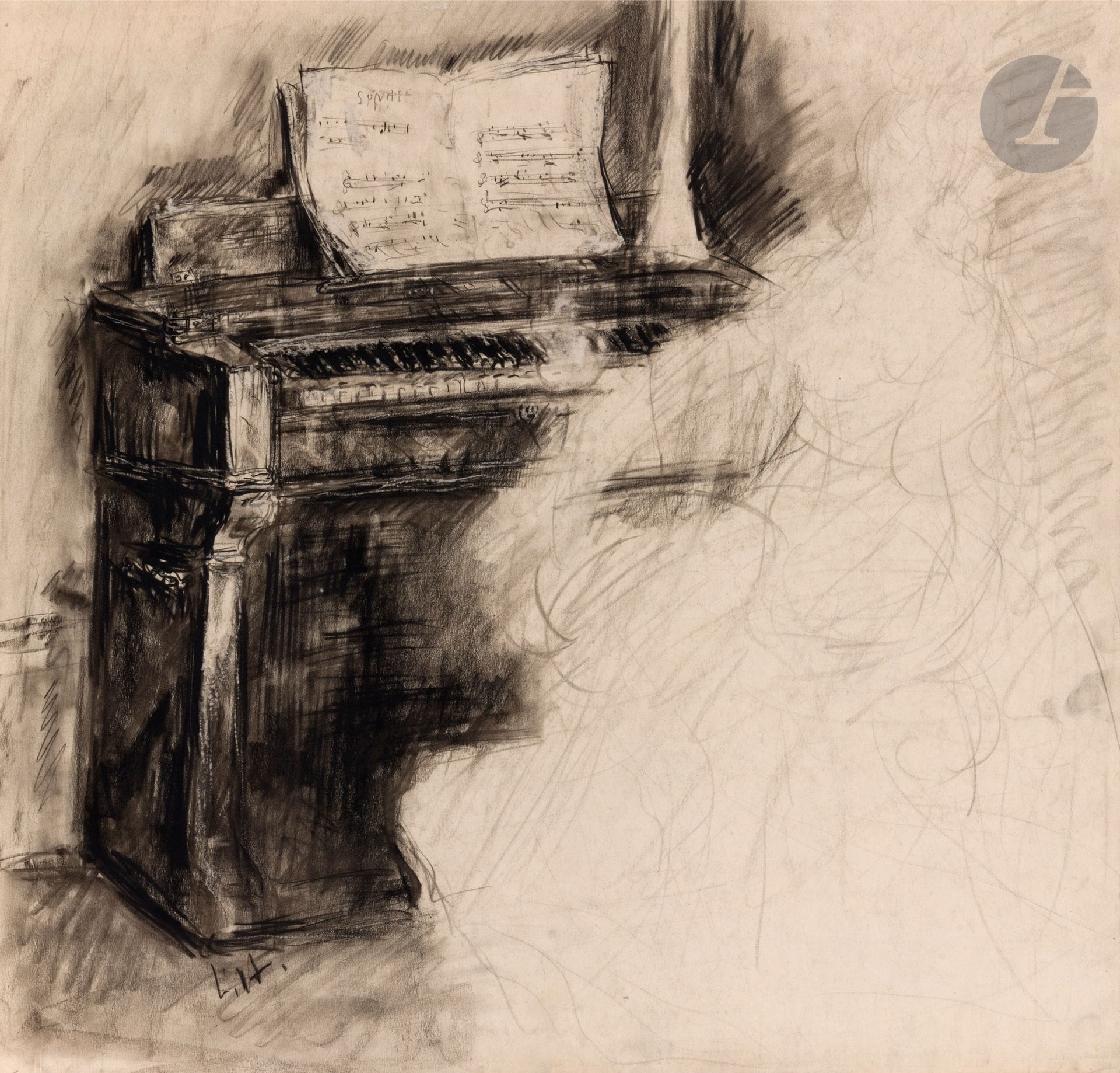 Louise HERVIEU (1878-1954)
La Pianiste
Craie Conté, estompe et grattage.
Signée en bas à gauche.
44,5x50cm

Nous remercions Monsieur Guillaume d’Enfert, créateur des ARCHIVES LOUISE HERVIEU, de nous avoir confirmé l’authenticité de ce dessin et pour les informations qu’il nous a transmises.