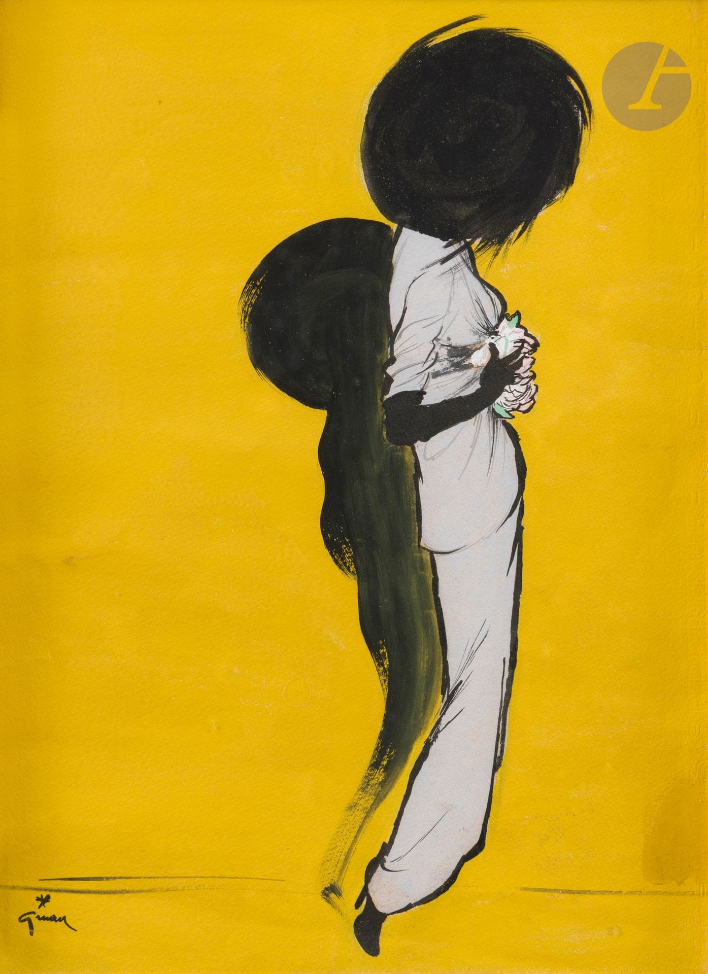 René GRUAU (1909-2004)
Elegant woman with dahlia hat
Gouache.
Signed lower left.
38x28cm