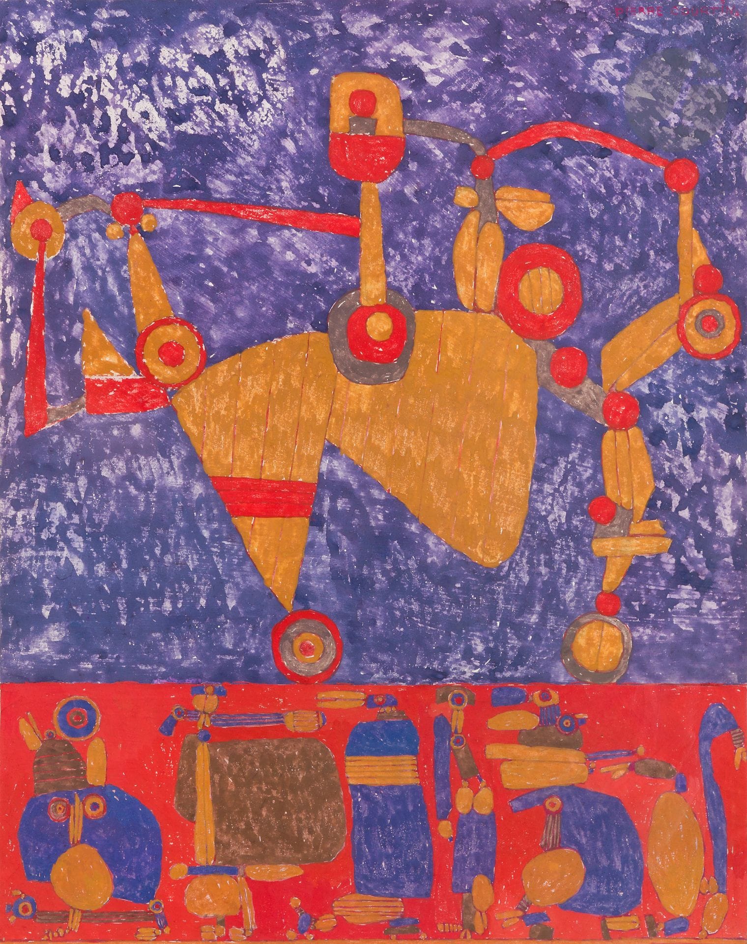 Pierre COURTIN (1921-2012)
Petites gens à la belle voiture, 1973
Gouache.
Signée en haut à droite.
39 x 32,5 cm

Provenance : 
Galerie Claude Bernard, Paris (étiquette sur le montage).