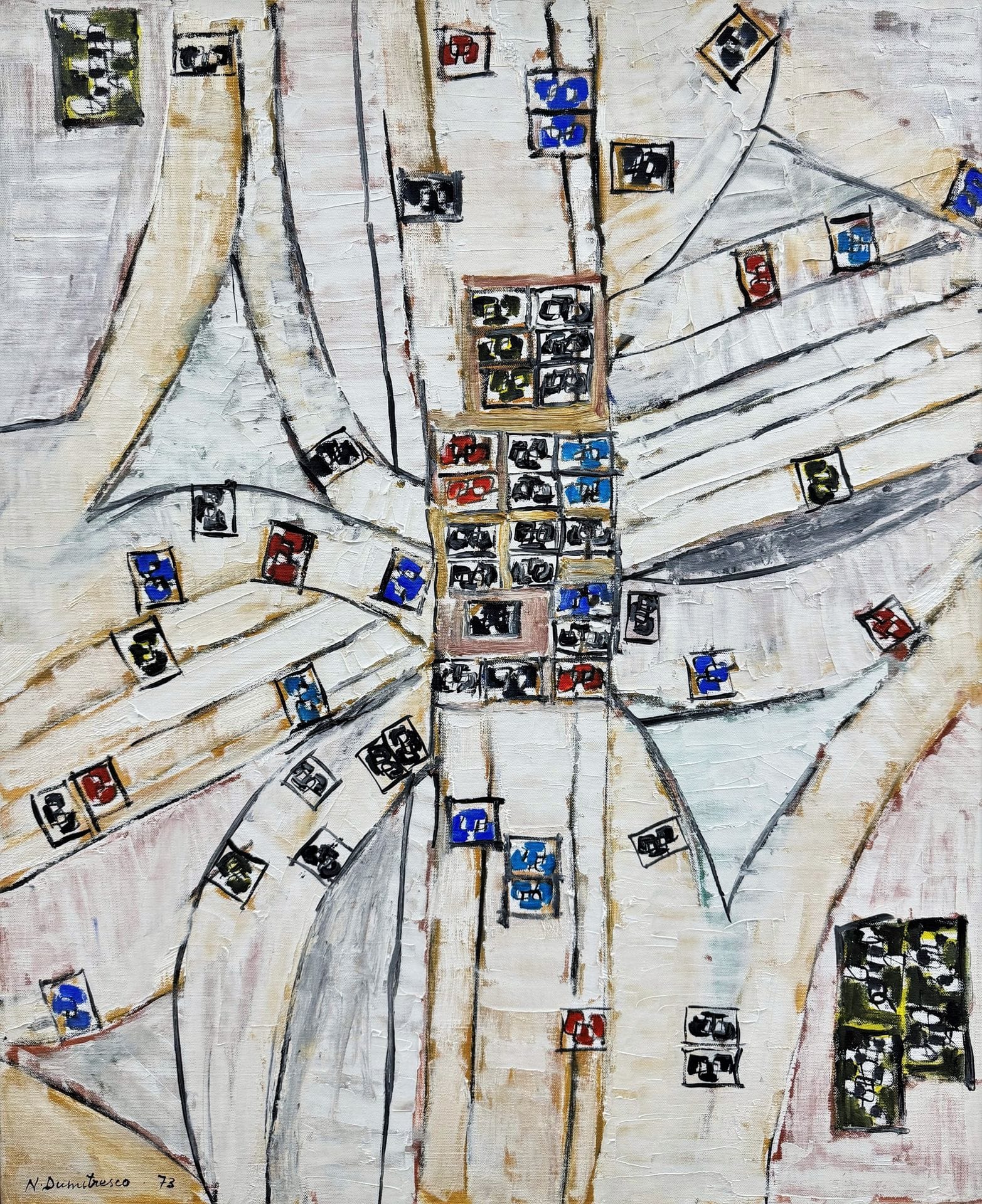 Natalia DUMITRESCO [Romanian] (1915-1997)
Los Angeles freeway 5, 1973
Oil on canvas.
Signed and dated lower left.
Signed, dated and titled on the back.
73 x 60 cm

Provenance : 
Artcurial sale, Hôtel Dassault, Paris, February 23, 2005, no. 344.