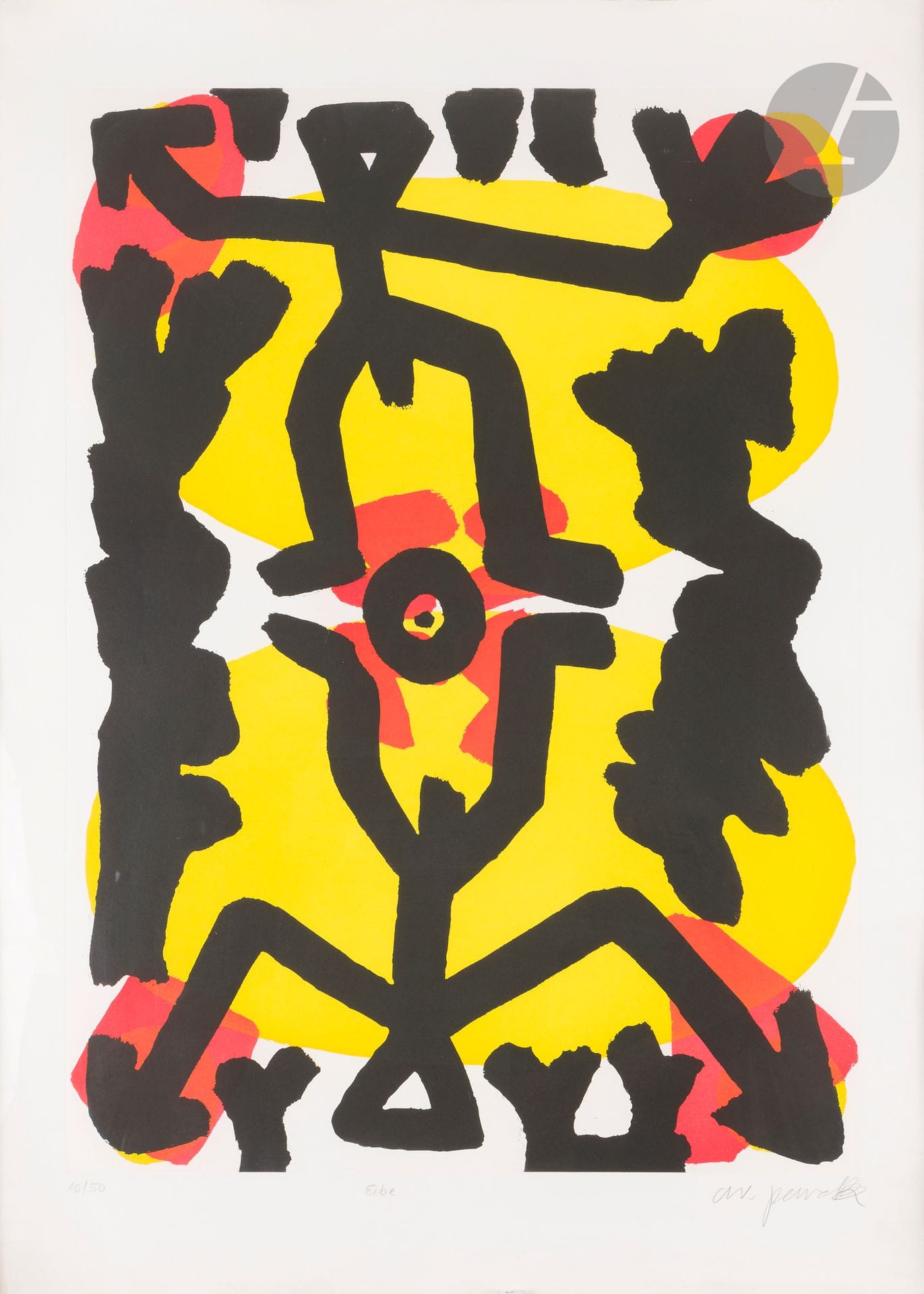 Ralf Winkler aka A.R. PENCK [German] (1939-2017)
Erbe
Aquatint.
Signed, titled and numbered "10/50" at foot.
107 x 77 cm