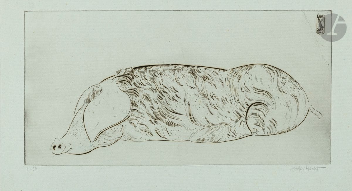 Joseph (Józef) Hecht (Polish, 1891-1951) 
Dead boar I; Pig; Wild boar. 1928-1934. Burin. Various formats. Plumart and Tonneau-Ryckelynck 170, 223 and 245. Very fine proofs on various papers, numbered and signed in pencil. Slight dusting and soiling to leaf edges. Full margins. Edition of 30 or 40 proofs. Set of 3 p.