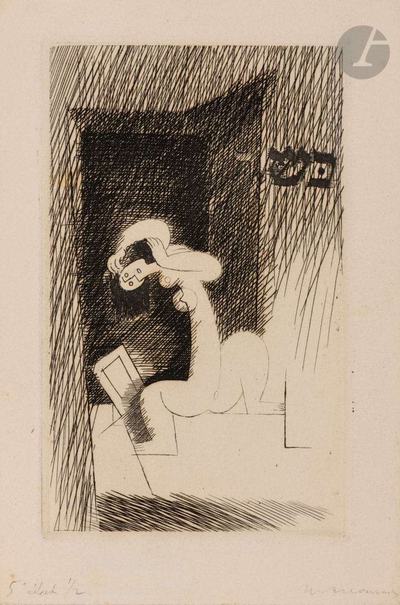 Louis Marcoussis (Ludwik Kazimierz Władysław Markus, dit) (1883-1941) 
Marizibill. (Pl. 12 pour G. Apollinaire, Alcools). 1934. Eau-forte. 95 x 155. Milet 125. Très belle épreuve sur vélin fort, du 5e état (sur 6), avant de nouveaux travaux, annotée « 5e état 1/2 » et signée au crayon. Infimes rousseurs. Toutes marges. Timbre de l’atelier au verso (Lugt non décrit). 

Provenance :
Atelier de l’artiste.