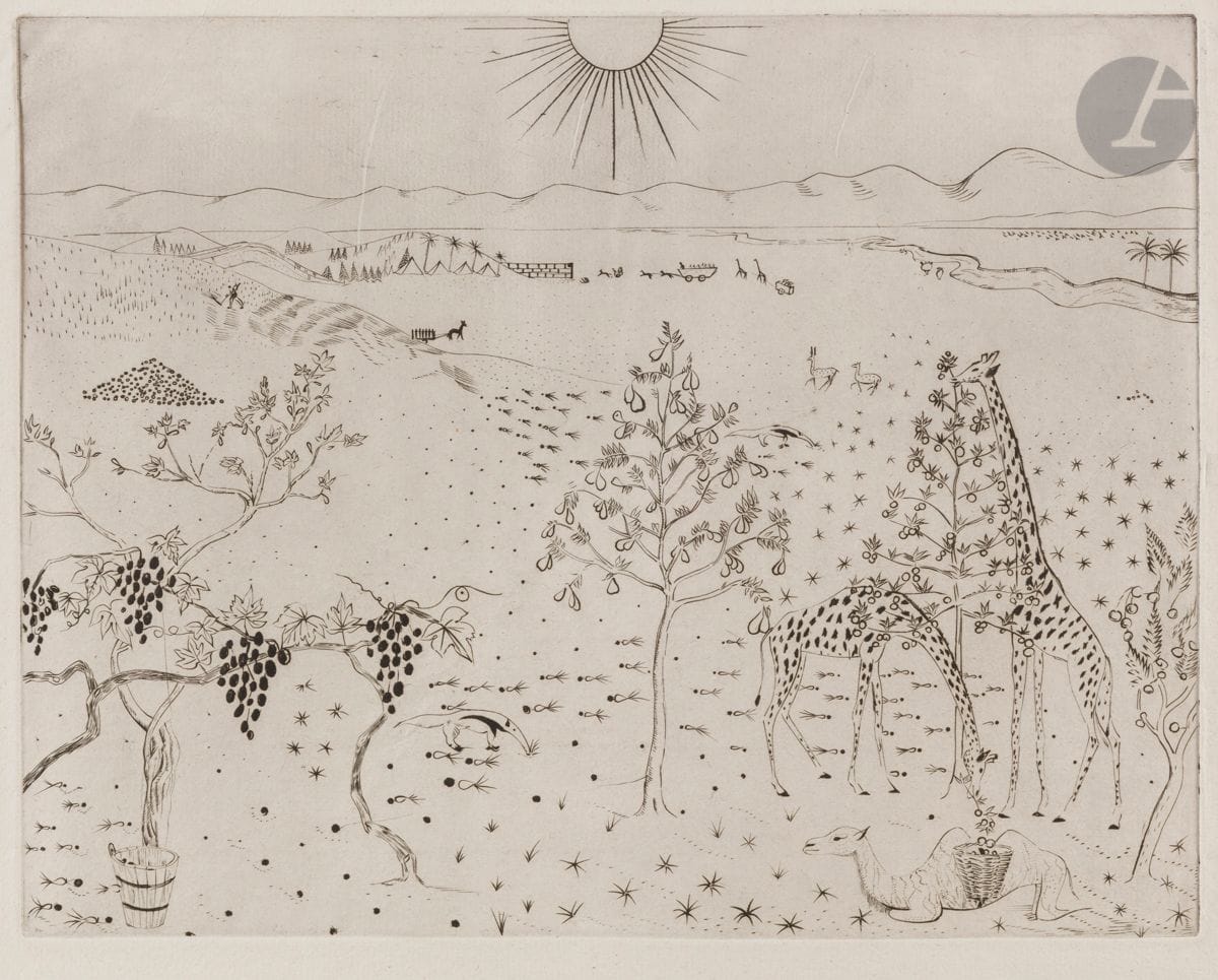 Joseph (Józef) Hecht (polonais, 1891-1951) 
3 pl. (sur 6) pour L’Arche de Noé. Paris, chez l’auteur, 1926. Burin. Chaque [570 x 392]. Plumart et Tonneau-Ryckelynck 134, 138 et 139. Belles épreuves sur vergé de Montval, ni signées ni numérotées. Empoussiérage aux bords du feuillet. Toutes marges. Joint : 7 feuillets de texte imprimés dont le titre.