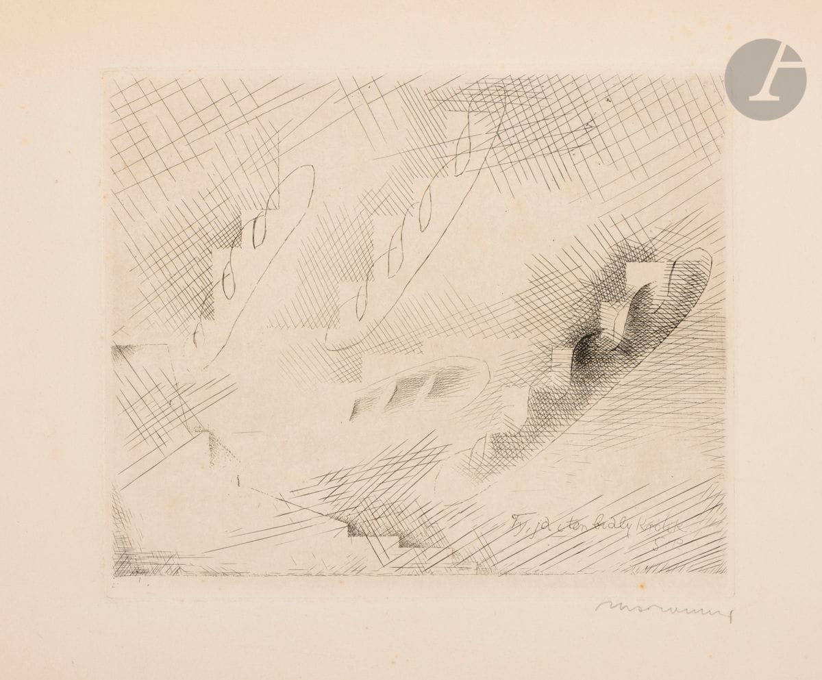 Louis Marcoussis (Ludwik Kazimierz Władysław Markus, dit) (1883-1941) 
Rue Caulaincourt. (Planches de Salut, n° 10). 1930. Eau-forte et burin. 240 x 202. Milet 77. Belle épreuve sur chine appliqué sur vélin fort crème, annotée « 3e état 2/2 », signée au crayon. Oxydation du feuillet. Toutes marges. Tirage définitif à 77 épreuves. Timbre de douane au verso. 

Provenance :
Atelier de l’artiste.