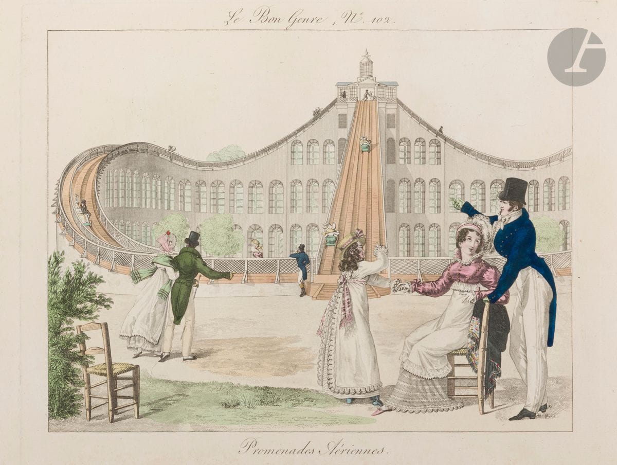 Costumes
Women's costumes from the Pays de Caux and several other parts of ancient Normandy. [Yvetot, Dieppe, Honfleur, Le Havre, Caen, Saint-Valéry-en-Caux, Cherbourg]. 1827. Engraved by Gatine after Lanté. Each [247 x 330]. Very fine proofs on ivory vellum, in fine contemporary colors, some slightly oxidized. Full margins. Set of 8 p.