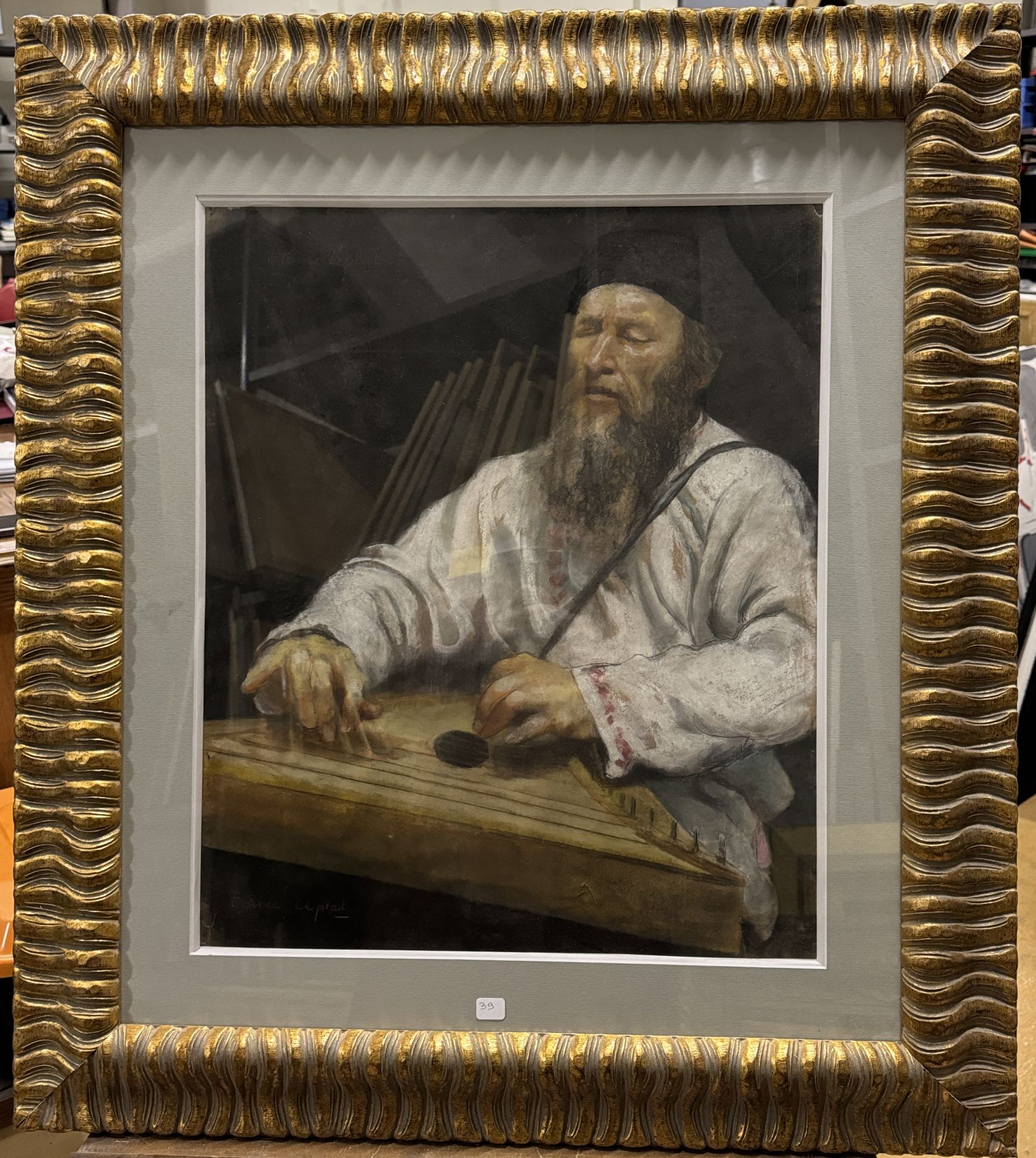 France LEPLAT (1895-1953)
Musicien. 
Pastel. 
Signée en bas à gauche. 
58 x 48 cm
Petit accident