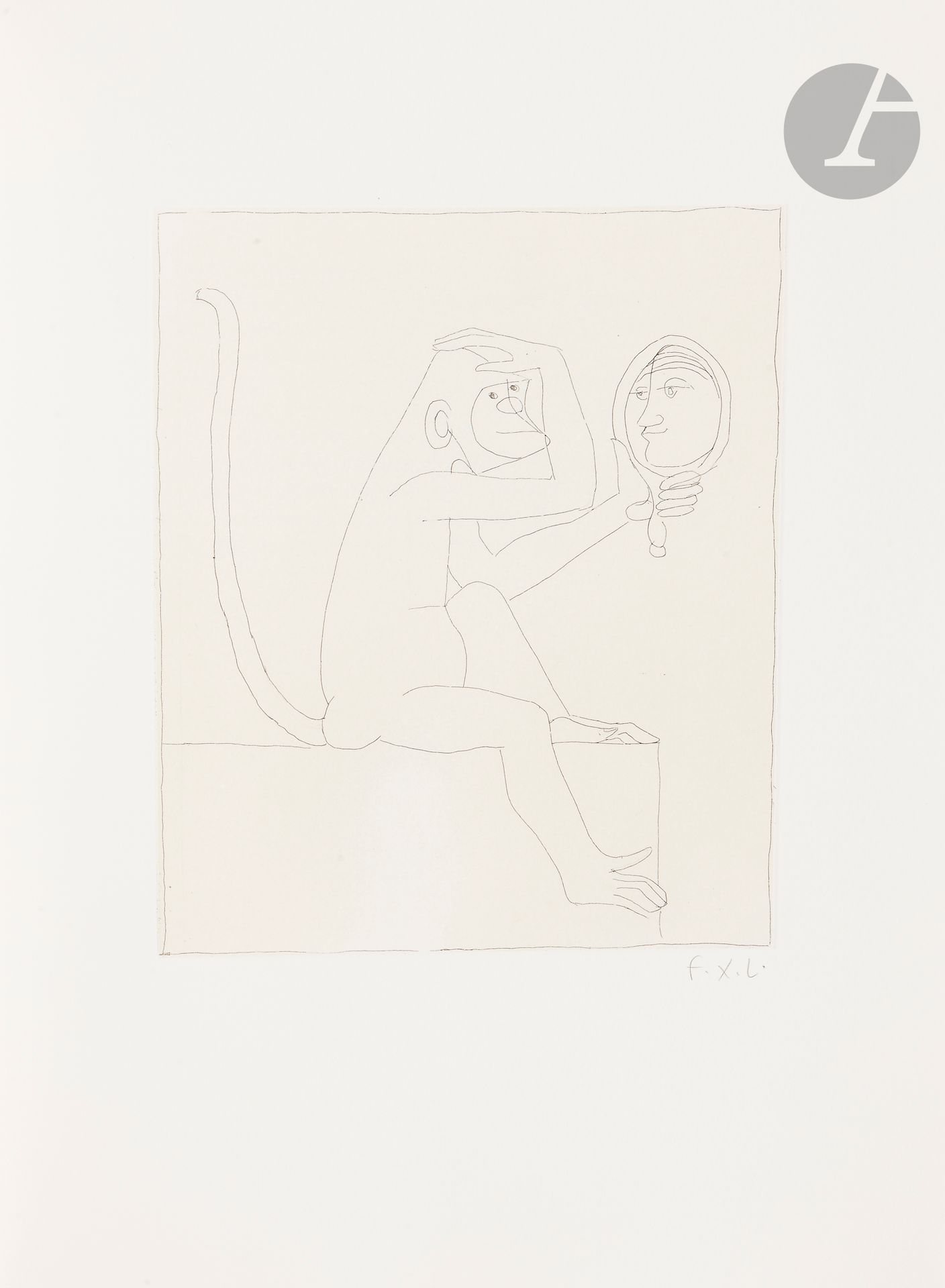 LALANNE (François-Xavier) - LA FONTAINE (Jean de).
Quelques fables de La Fontaine.
Paris : Serendip, [2002]. — In-folio, 383 x 285 : (47 ff. 2 premiers et 2 derniers blancs), couverture imprimée. En feuilles, couverture rempliée, chemise et étui de l’éditeur. 

Belle édition publiée et préfacée par Patrick Mauriès, illustrée de 19 eaux-fortes originales signées à pleine page du sculpteur et graveur François-Xavier LALANNE (1927-2008), et de 5 culs-de-lampe.

Le recueil contient 8 fables, chacune illustrée de 2 ou 3 gravures :
- La Besace : une eau-forte et un cul-de-lampe.
- La Chatte métamorphosée en Femme : 3 eaux-fortes et un cul-de-lampe.
- La Femme noyée : 2 eaux-fortes et un cul-de-lampe.
- Le Chameau et les Bâtons flottants : 3 eaux-fortes et un cul-de-lampe.
- La Fortune et le Jeune Enfant : 3 eaux-fortes.
- Le Mulet se vantant de sa généalogie : 3 eaux-fortes.
- Le Vieillard et les Trois Jeunes Hommes : 2 eaux-fortes et un cul-de-lampe.
- L’Amour et la Folie : 2 eaux-fortes et un cul-de-lampe.

Tirage limité à 75 exemplaires sur vélin d’Arches, signés par l’artiste à la justification (n° 28).

Exemplaire parfaitement conservé.