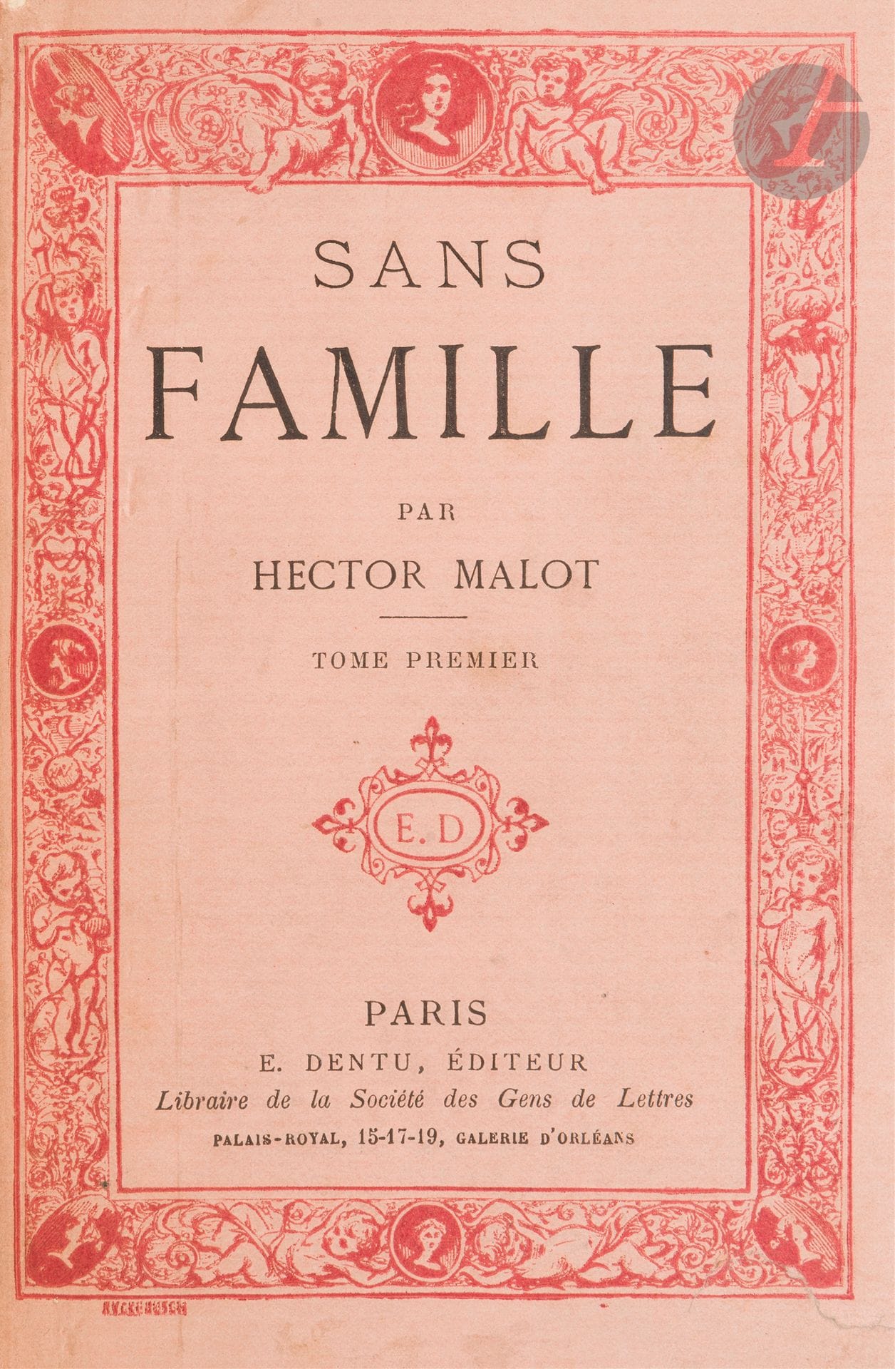 MALOT (Hector).
Sans famille.
Paris : E. Dentu, 1878. — 2 volumes grand in-18, 194 x 143 : (2 ff.), 345 pp., (1 f.), 8 pp. de cat., couverture imprimée ; (2 ff.), 420 pp., (4 ff. dernier blanc), couverture imprimée. Demi-maroquin bleu foncé à coins à la Bradel, dos lisse, non rogné, couverture conservée (Durvand-Thivet).

Édition originale extrêmement rare de ce célèbre roman au succès international, qui connaîtra d’innombrables rééditions et, à l’époque moderne, plusieurs adaptations en dessins animés, en bandes dessinées, au cinéma et à la télévision.

Hector Malot dédia son œuvre à sa fille Lucie ; la dédicace qu’il fit imprimer en tête du roman est très touchante. Mettant en scène le jeune orphelin vagabond Rémi, « Sans famille doit sa fortune à l’éminente sincérité d’un conteur qui a le respect du public et sait prendre le ton qui plaît à l’enfance. Moraliste discret, Hector Malot a, en outre, le sens de la vie moderne et un sentiment profond de la peine des hommes. Son attrayant didactisme, le soin scrupuleux qu’il prend de décrire les particularités concrètes d’un milieu ou d’un métier (chaumière de la mère Barbetin, vie des mineurs, fabrication du drap, culture des giroflets, etc.) ont valu à son livre d’innombrables réimpressions à l’usage des écoles primaires » (Dictionnaire des œuvres, 1980, VI, p. 38).

L’ouvrage fut tout d’abord publié en feuilleton du 4 décembre 1877 au 19 avril 1878 dans Le Siècle, avant de paraître chez Dentu en novembre 1878. Cette édition originale n’est pas citée par Vicaire qui mentionne en premier l’édition illustrée de 1880. Sicklès ne possédait que ce titre d’Hector Malot mais se contenta de l’édition Hetzel de 1880 (voir cat. XIX, 8408). Le dernier exemplaire passé en vente, et le seul que nous ayons trouvé, fut proposé par Christie’s le 5 juillet 2023 ; il s’agissait alors d’un exemplaire sur papier ordinaire. Aucun exemplaire n’apparaît au Catalogue Collectif de France.

Celui-ci EST L’UN DES RARISSIMES EXEMPLAIRES SUR PAPIER DE HOLLANDE VAN GELDER, le seul en réalité que l’on ait pu répertorier à ce jour. L’édition ne comporte aucune justification.

Bon exemplaire à toutes marges, complet du catalogue de l’éditeur à la fin du premier volume, en reliure légèrement postérieure signée de Durvand-Thivet. Lucien Durvand créa son propre atelier vers 1890 et s’associa avec Thivet. Il signa « Durvand-Thivet » jusqu’à la fin du XIXe siècle.

Dos légèrement passés.
Tome 1 : Déchirure sans manque restaurée au premier plat de couverture du premier volume. Déchirure angulaire avec manque et atteinte à l’annonce au second plat de couverture du même volume. Quelques rousseurs sur les gardes et salissures sur les témoins.
Tome 2 : Petites déchirures restaurées, dont l’une avec un petit manque au premier plat de couverture. Petites déchirures angulaires et une déchirure restaurée au second plat de couverture. Salissures et rares rousseurs sur les témoins.