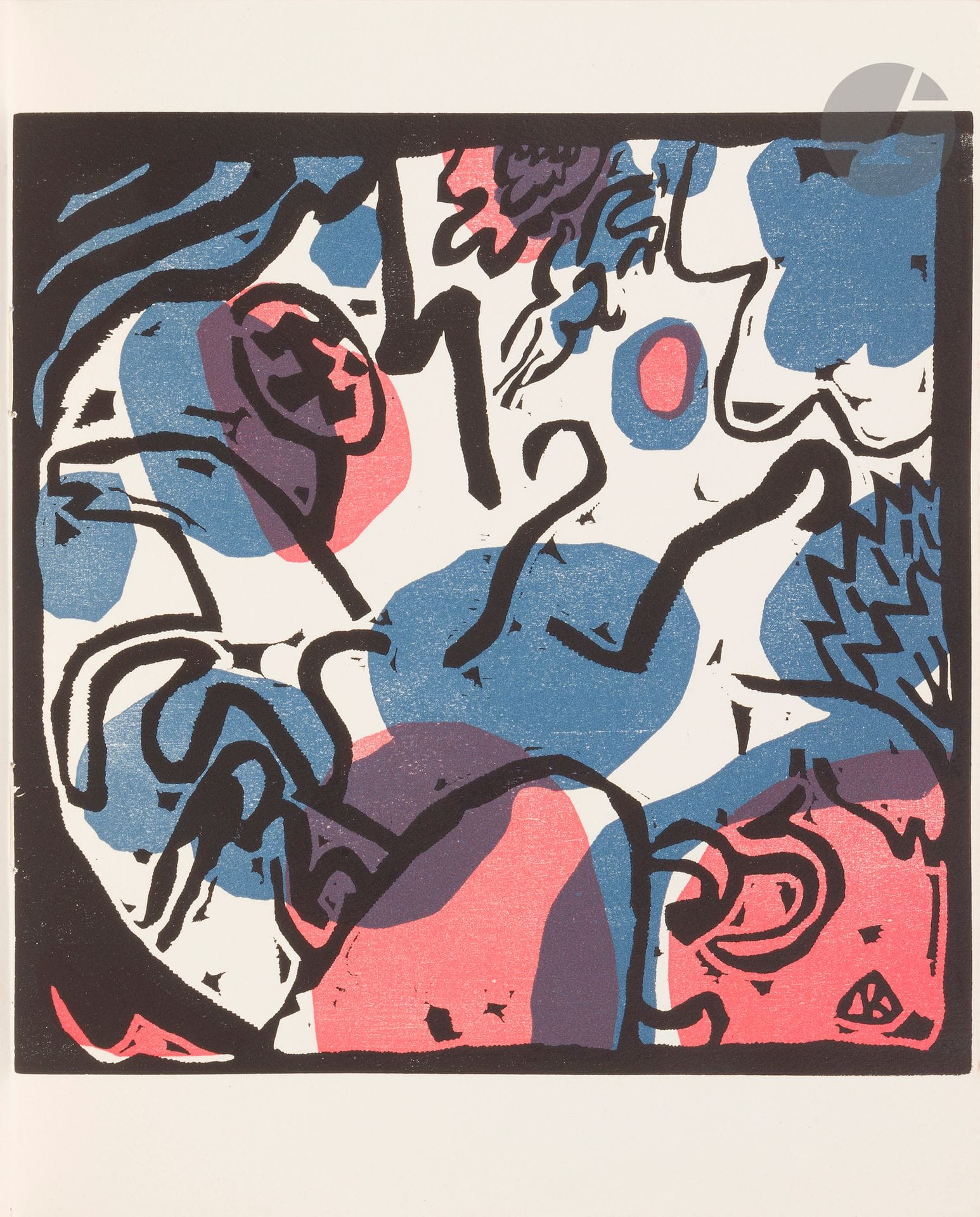 KANDINSKY (Vassily).
Du Spirituel dans l’art et dans la peinture en particulier.
Paris : Galerie René Drouin, [1949]. — In-4, 282 x 225 : (2 ff. blancs), 121 pp., (3 ff. deux derniers blancs), couverture imprimée. Broché, couverture rempliée, chemise, étui. 

Nouvelle édition du premier grand livre théorique sur l’art de Vassily Kandinsky (1866-1944), paru pour la première fois en 1911.

Tirage limité à 300 exemplaires numérotés sur papier Lana à la forme, contenant UN BOIS ORIGINAL EN COULEURS DE KANDINSKY et 8 reproductions de tableaux en noir à pleine page.

Bords de l’étui passés. Quelques cahiers décalés.