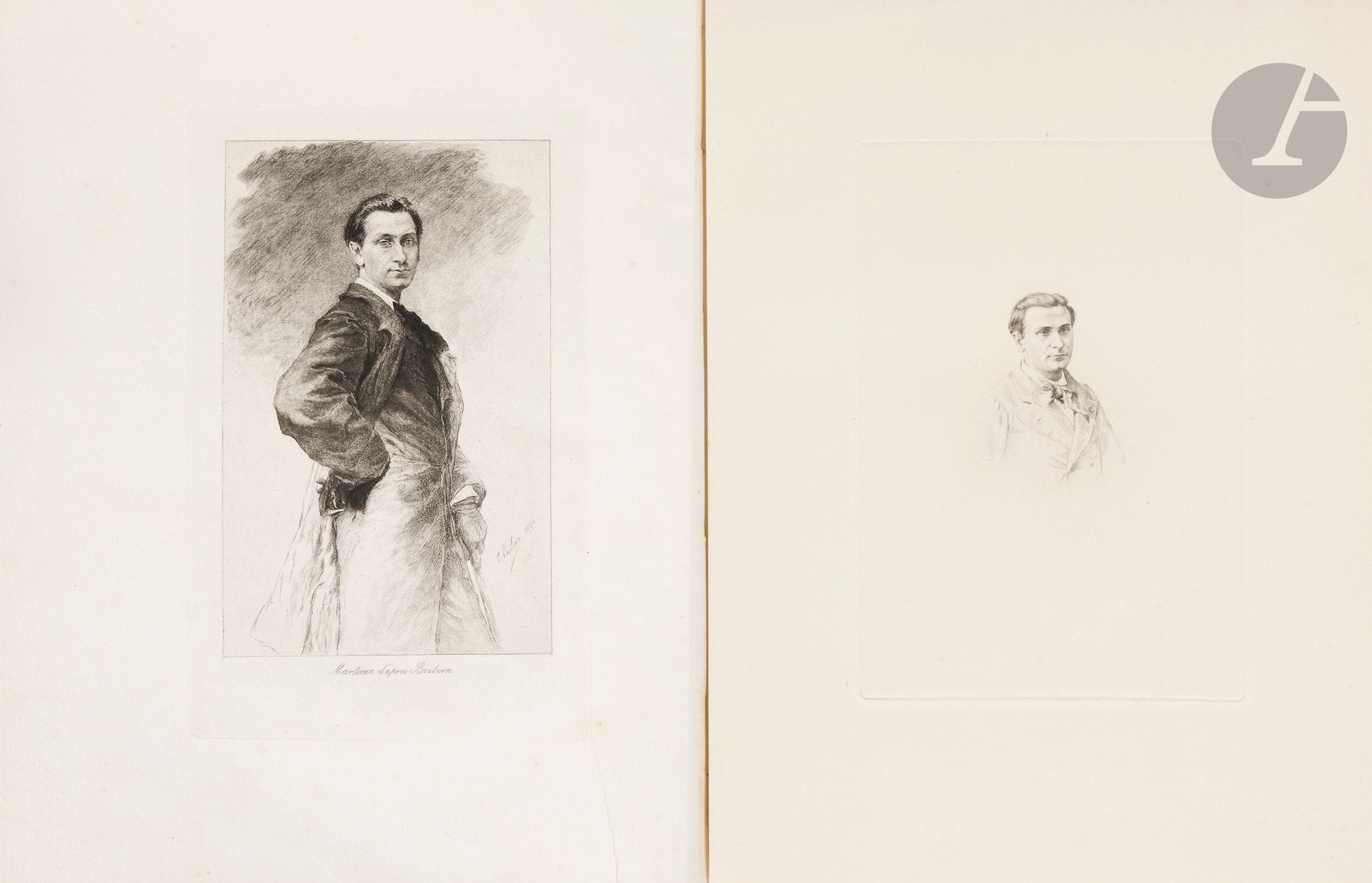 COPPÉE (François).
Œuvres. Poésies 1864-1872. — Poésies 1872-1878.
Paris : Alphonse Lemerre, 1883-1885. — 2 volumes in-4, 280 x 225 : portrait, (2 ff.), 331 pp., 8 planches, couverture imprimée ; (2 ff.), 389 pp., (1 f.), 8 planches, couverture imprimée. Percaline rouge à la Bradel, dos lisse, non rogné, couverture conservée (Pierson).

Édition de luxe en partie originale, donnée par Lemerre, proposant la version définitive des poésies de François Coppée.

Pour Claretie, « cette édition, ce monument que lui élève Alphonse Lemerre, c’est déjà comme une postérité qui commence pour Coppée » (Claretie, Célébrités contemporaines. Fr. Coppée, 1883, p. 21). Le poète évoque sa reconnaissance envers Lemerre dans le dernier quatrain du premier recueil intitulé À mon éditeur : « Mes humbles vers vont donc me survivre, Lemerre, // Grâce au format de luxe grâce au beau papier ; // Et ton livre sera le magnifique herbier // Qui conserve longtemps une fleur éphémère. »

Le premier de ces deux volumes fut achevé d’imprimer le 15 mars 1880 mais porte sur le titre la date de 1883. Il est illustré d’un en-tête, d’un cul-de-lampe, d’un portrait et de 8 planches, gravés par ou d’après Émile Boilvin (1845-1899). Le second volume est illustré d’un en-tête, d’un cul-de-lampe et de 8 planches gravées par Paul Adolphe Rajon (1843 ?-1888) d’après les dessins de Lucius Rossi (1846-1913).

Ces deux volumes font ici partie des 1000 exemplaires sur papier vergé, d’un tirage total de 1100 exemplaires.

EXEMPLAIRES D’EDMOND DE GONCOURT, le premier volume comprenant cette dédicace autographe signée de l’auteur : 

À Edmond de Goncourt, // Souvenir Amical de // François Coppée

Ce même volume a été enrichi d’un poème autographe de François Coppée, monté sur onglet, copie de la trente-huitième poésie du recueil Promenades et intérieurs, d’un portrait de l’auteur en deux états, de deux états de l’en-tête et du cul-de-lampe, et de 2 à 4 états des planches dont celui gravé par Mongin sur chine volant avant la lettre. Le portrait de l’édition est en un seul état.

Goncourt faisait grand cas de cette édition, notamment du premier volume illustré par Boilvin, comme il l’a écrit sur la première garde : « L’un des plus beaux livres illustrés du 19eme siècle. Je ne parle bien certainement que des eaux-fortes de Boilvin illuminant le premier volume, et dont il y a ici une suite de premier état où se trouvent des merveilles de légère et spirituelle eau-forte. Mon exemplaire contient aussi une pièce autographe que le poète a bien voulu m’envoyer. Edmond de Goncourt. »

Légères usures aux coins et aux coiffes. Rousseurs éparses, plus prononcées sur certaines planches. Les pages 257 à 263 sont en double dans le premier volume.

Provenance :
Edmond de Goncourt, avec envoi de l’auteur et note autographe (1897, n° 235).