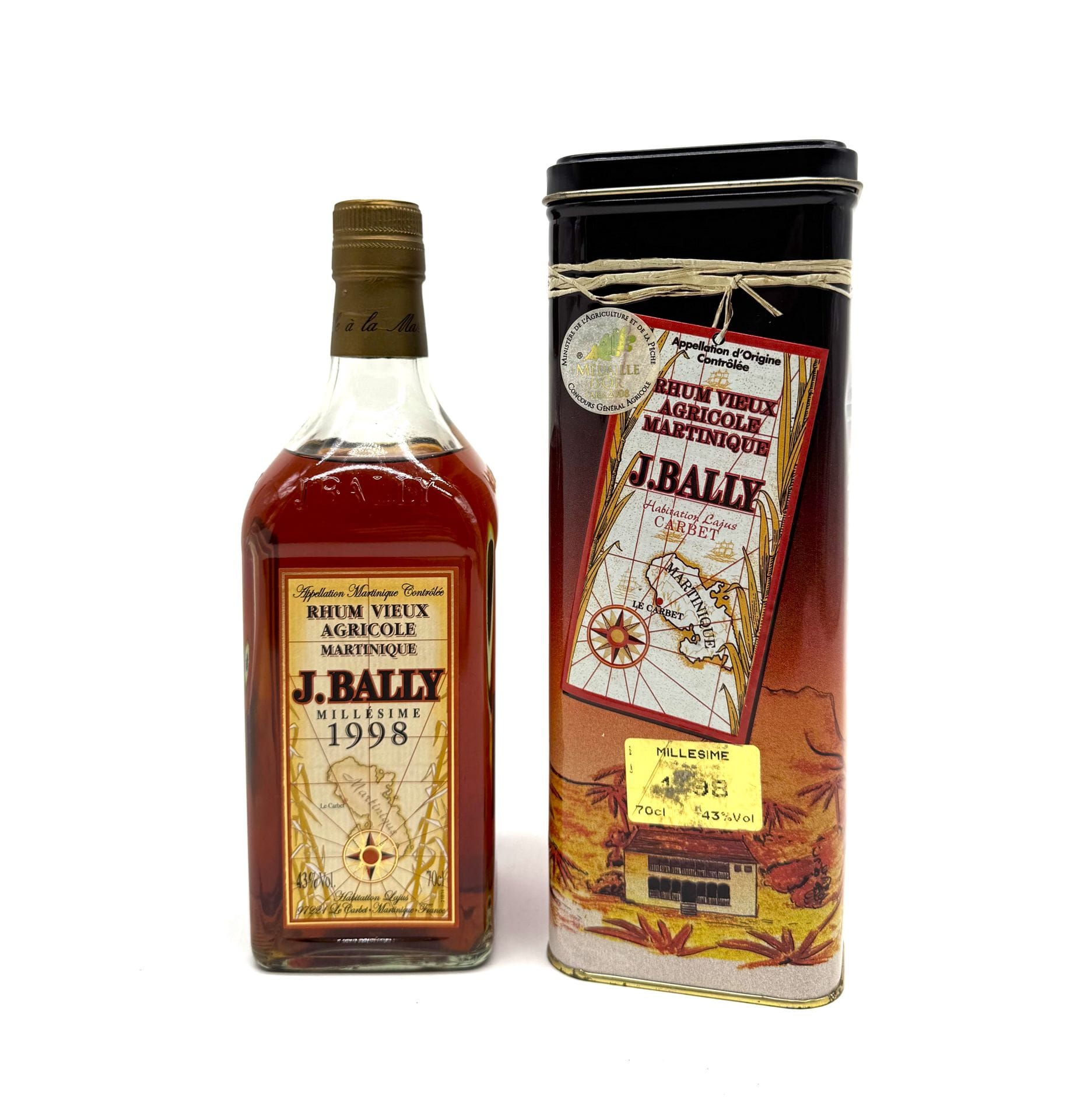 1 B RHUM VIEUX AGRICOLE MARTINIQUE 70 cl 43% (Coffret d'origine), J. Bally, 1998