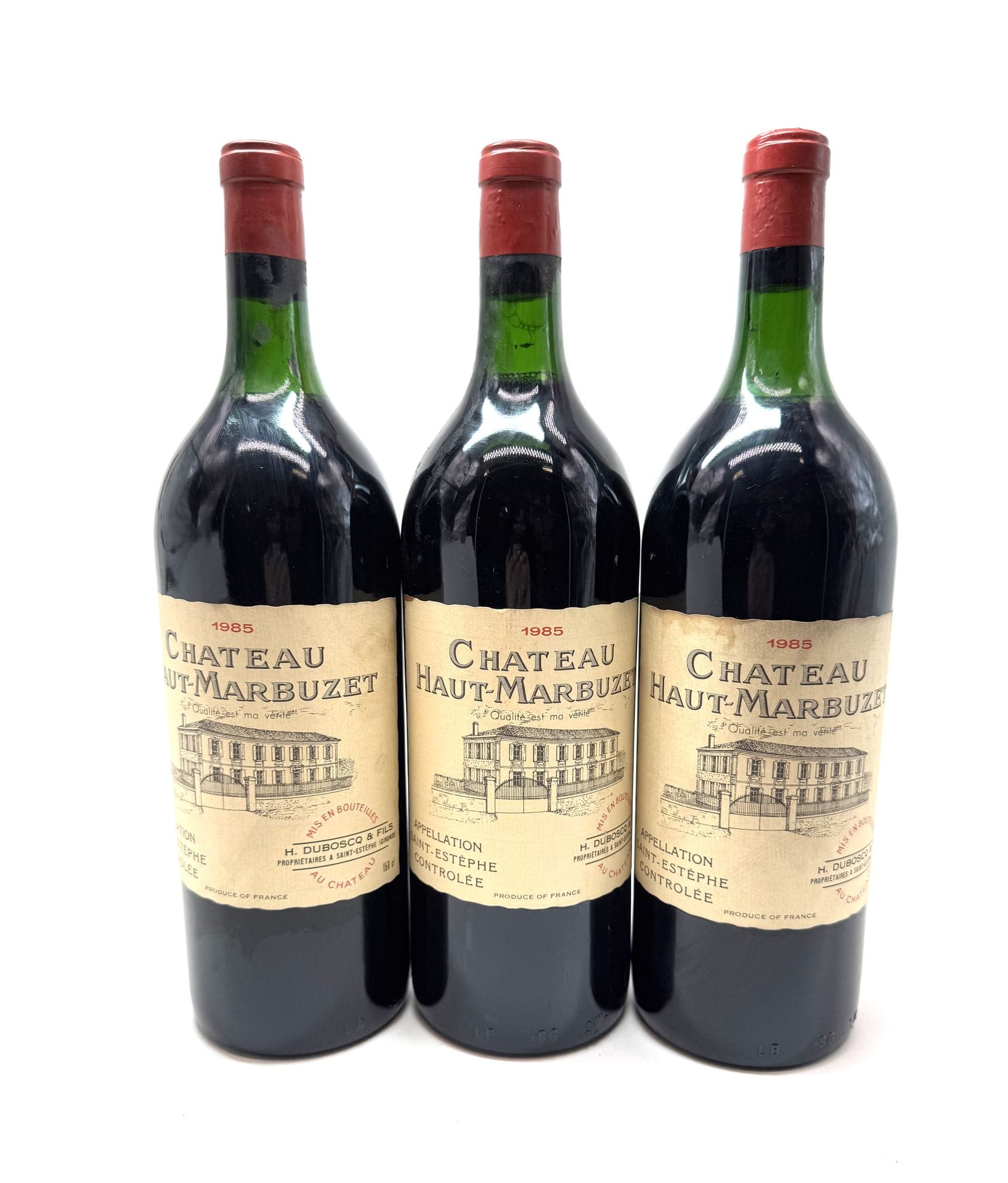 3 Mag CHÂTEAU HAUT-MARBUZET (1 T.L.B.+ ; 2 T.L.B ; 1 e.t.h ; 2 c.s.), Saint-Estephe, 1985