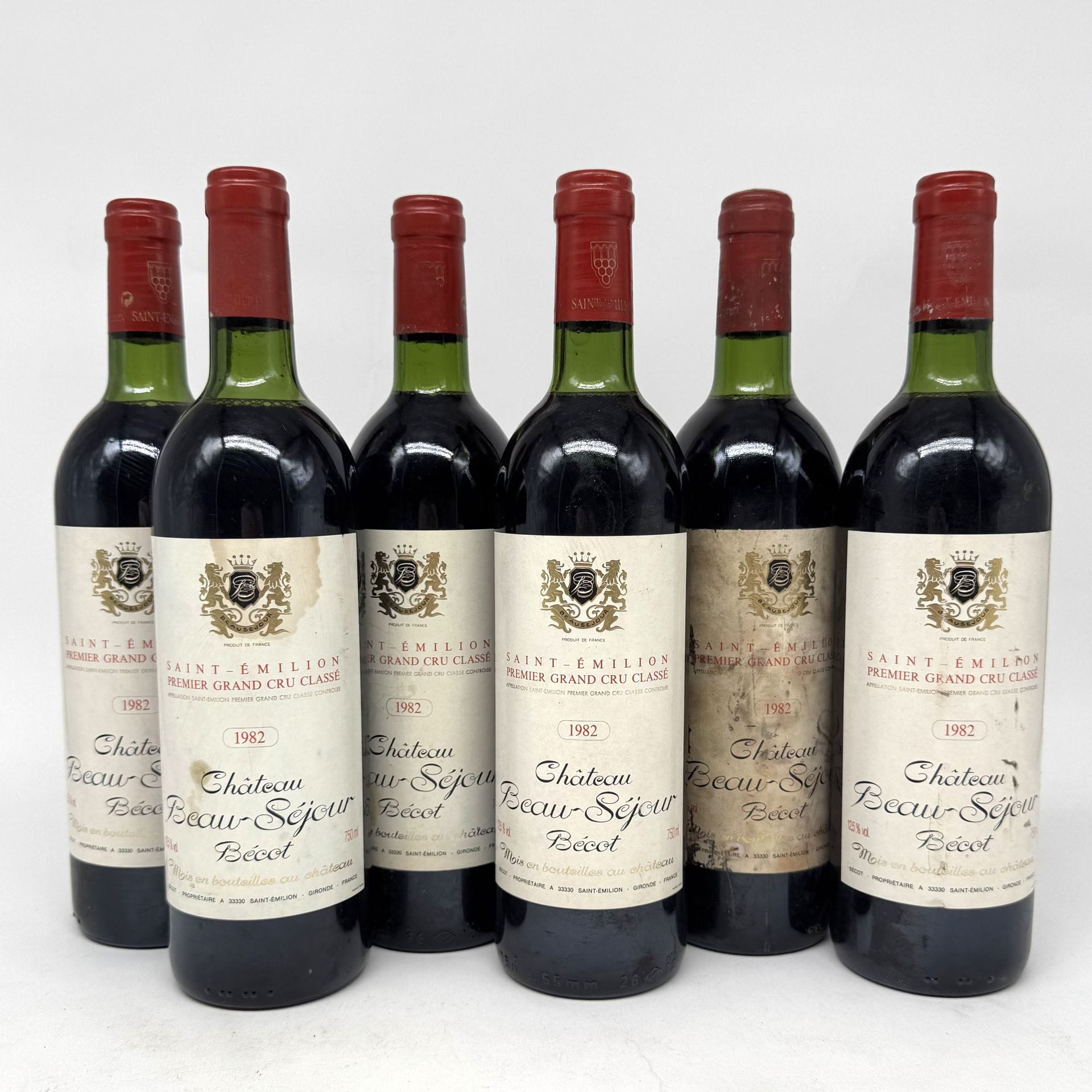 6 B CHÂTEAU BEAU SÉJOUR-BÉCOT (1 B.G; 1 T.L.B.+; 2 T.L.B. et 2 H.E.+; e.t.h. à e.a.), GCC1B Saint-Emilion, 1982