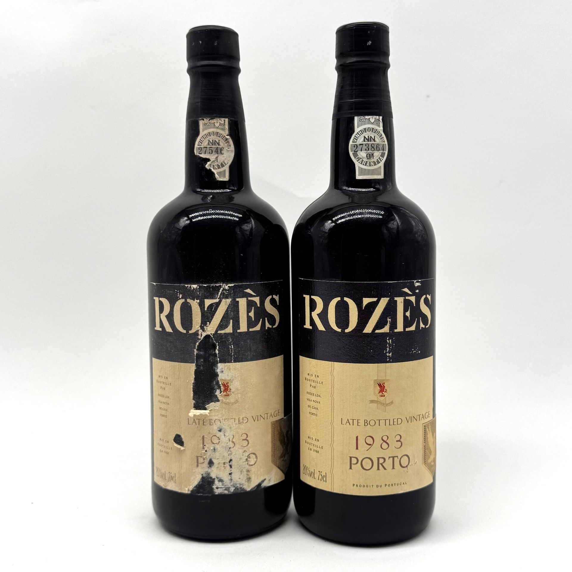 2 B PORTO LATE BOTTLED VINTAGE (Caisse Bois d'origine sale) ( 1 e.l.a; 1 e.t.a; mise en bouteille en 1988), Rozes, 1983