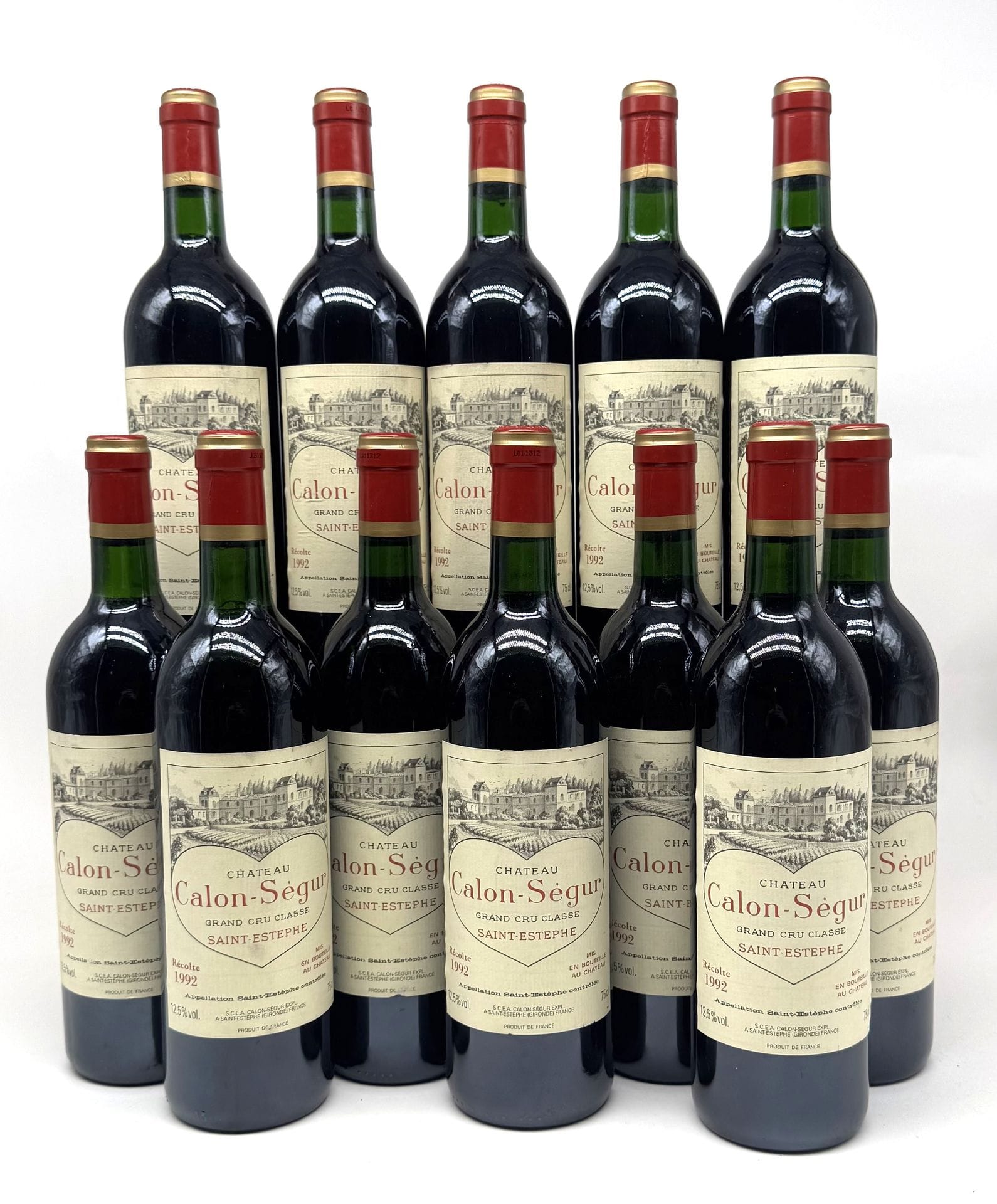 12 B CHÂTEAU CALON-SÉGUR (Caisse Bois d'origine) (3 B.G; 3 T.L.B.+; 3 e.a.), GCC3 Saint-Estephe, 1992