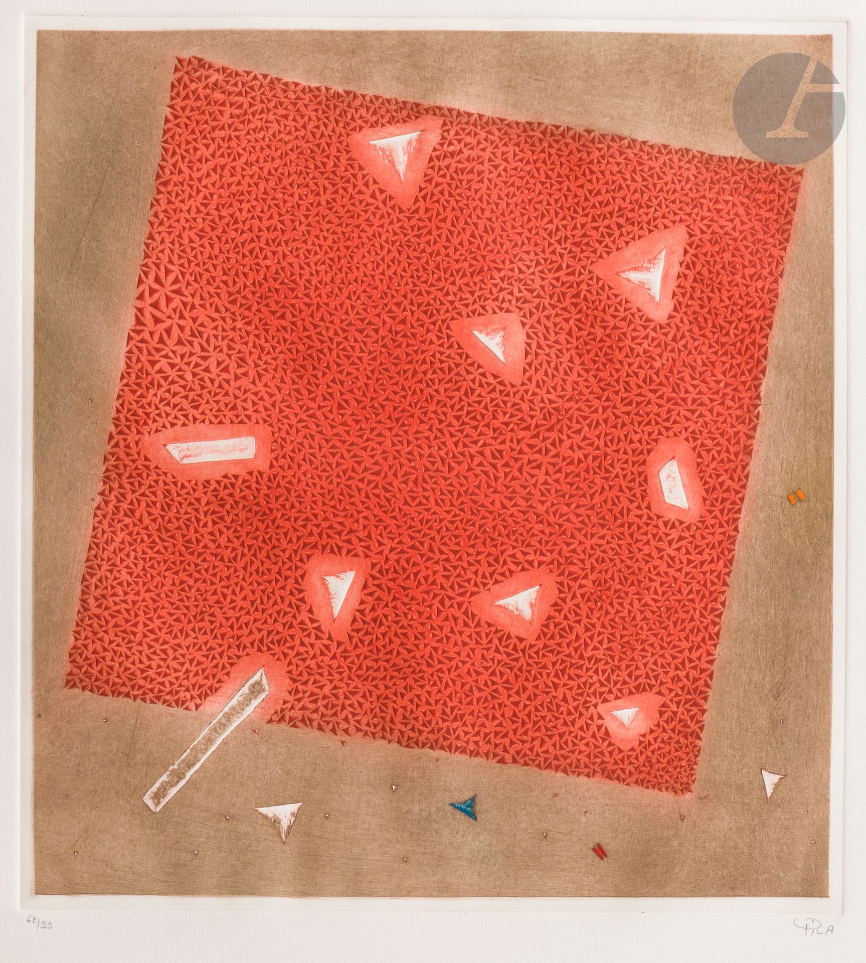 Arthur Luiz Piza (brésilien, 1928-2017) 
Frémissement singulier. 1991. Gravure à la gouge. 395 x 430. Impression en couleurs. Parfaite épreuve sur vélin blanc, numérotée et signée au crayon. Toutes marges. Tirage à 99 épreuves. Timbre sec : Jacqueline de Champvallins Paris. 

Provenance :
Jacqueline de Champvallins (1923-2006), galeriste et éditrice d’estampes.