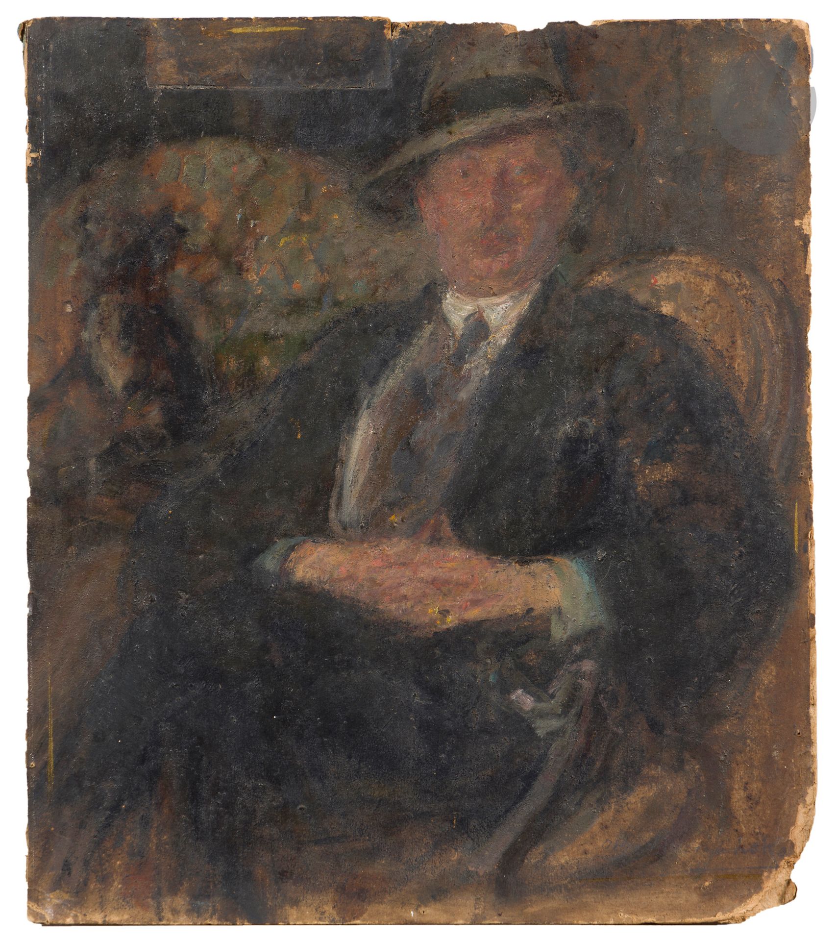 Olga BOZNAŃSKA (1865-1940)
Portrait d’homme
Huile sur carton.
Signée en bas à droite.
Dédicacée et contre-signée au dos : « A Monsieur Monin / Olga Boznańska ».
(Restaurations et manques).
47 x 39 cm

Un portrait similaire daté “vers 1925” est conservé au Musée National de Cracovie (MNK II-b-3122).

[POLONICA, ART POLONAIS]