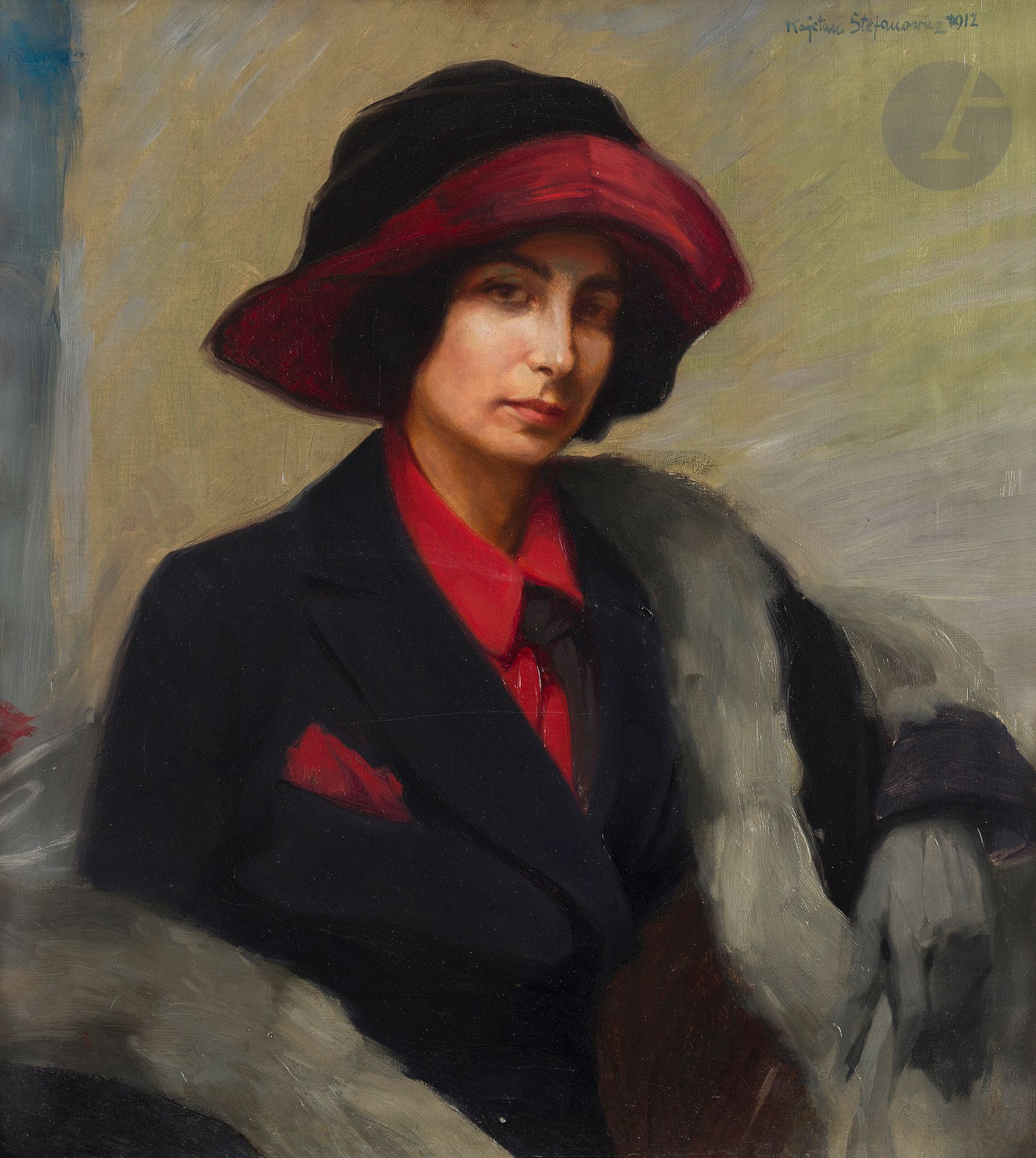 Kajetan STEFANOWICZ (1886-1920)
Portrait de femme, 1912
Huile sur toile.
Signée et datée en haut à droite.
Datée et située Paris au dos.
Dédicacée au dos (derrière le châssis, en partie illisible) : “[...] Ty klątw nie rzucaj na mą duszę bo serce biedne mam bezdomne / lecz że odchodzę w bezdusze - aż nazbyt prędko Cię zapomnę… / Kajetan Paris 1912”.
65 x 60 cm

Après des études à Cracovie auprès de Jozef Pankiewicz et Jozef Mehoffer, Stefanowicz part pour Munich pour enfin arriver à Paris en 1911. Il accède à l’Ecole National des Arts Décoratifs où il étudie auprès du professeur Ferdinand Humbert. Il s’engage en 1915 ; il meurt le 20 septembre 1920, peu avant la signature de l’armistice marquant la fin de la guerre soviéto-polonaise. 

[POLONICA, ART POLONAIS]