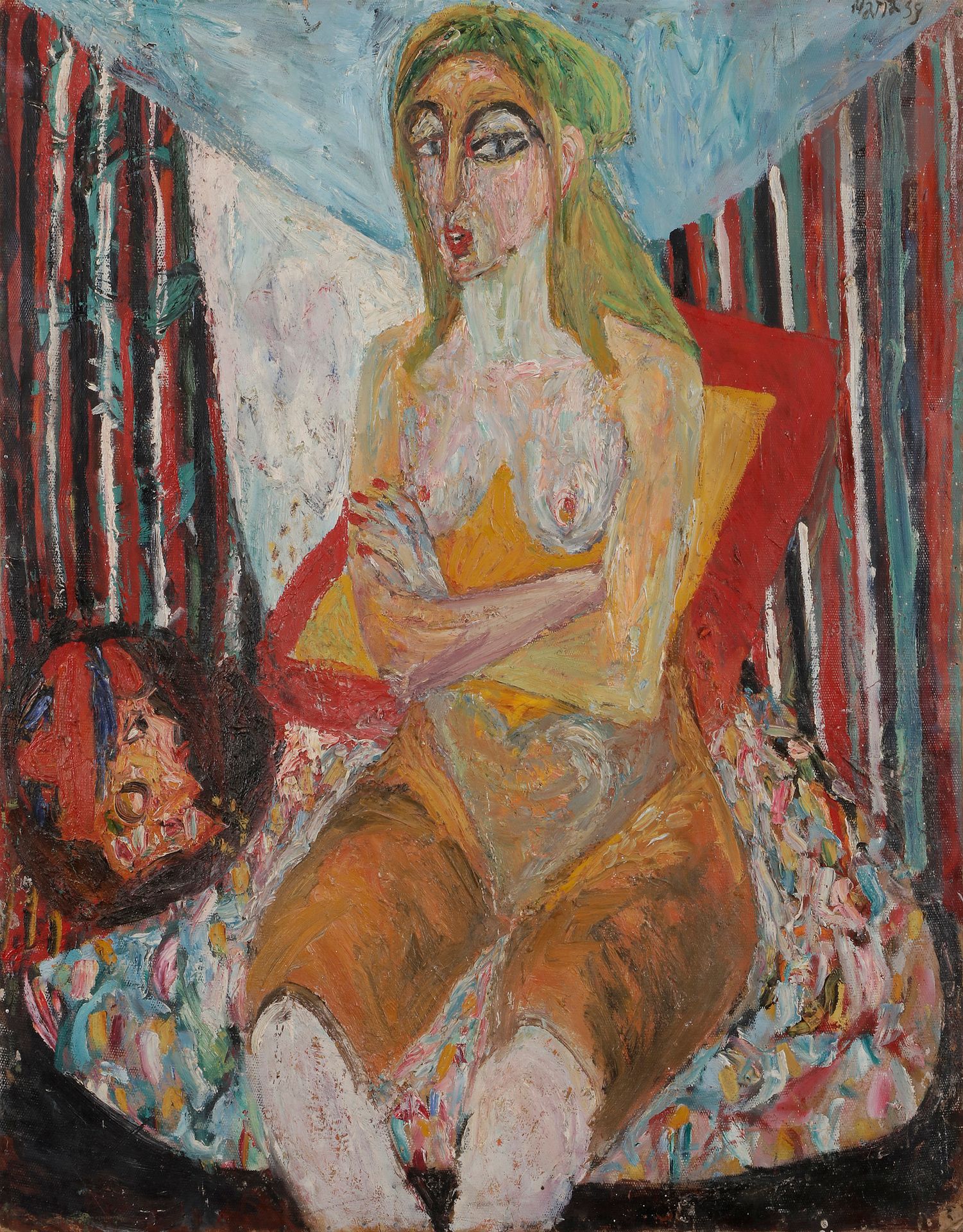 Natta Ivanovna KONYCHEVA (1935-2022)
Femme aux cheveux verts
Huile sur carton.
Signée et datée (59 ?) en haut à droite. Contresignée au dos.
95 x 83,5 cm

[ART RUSSE]