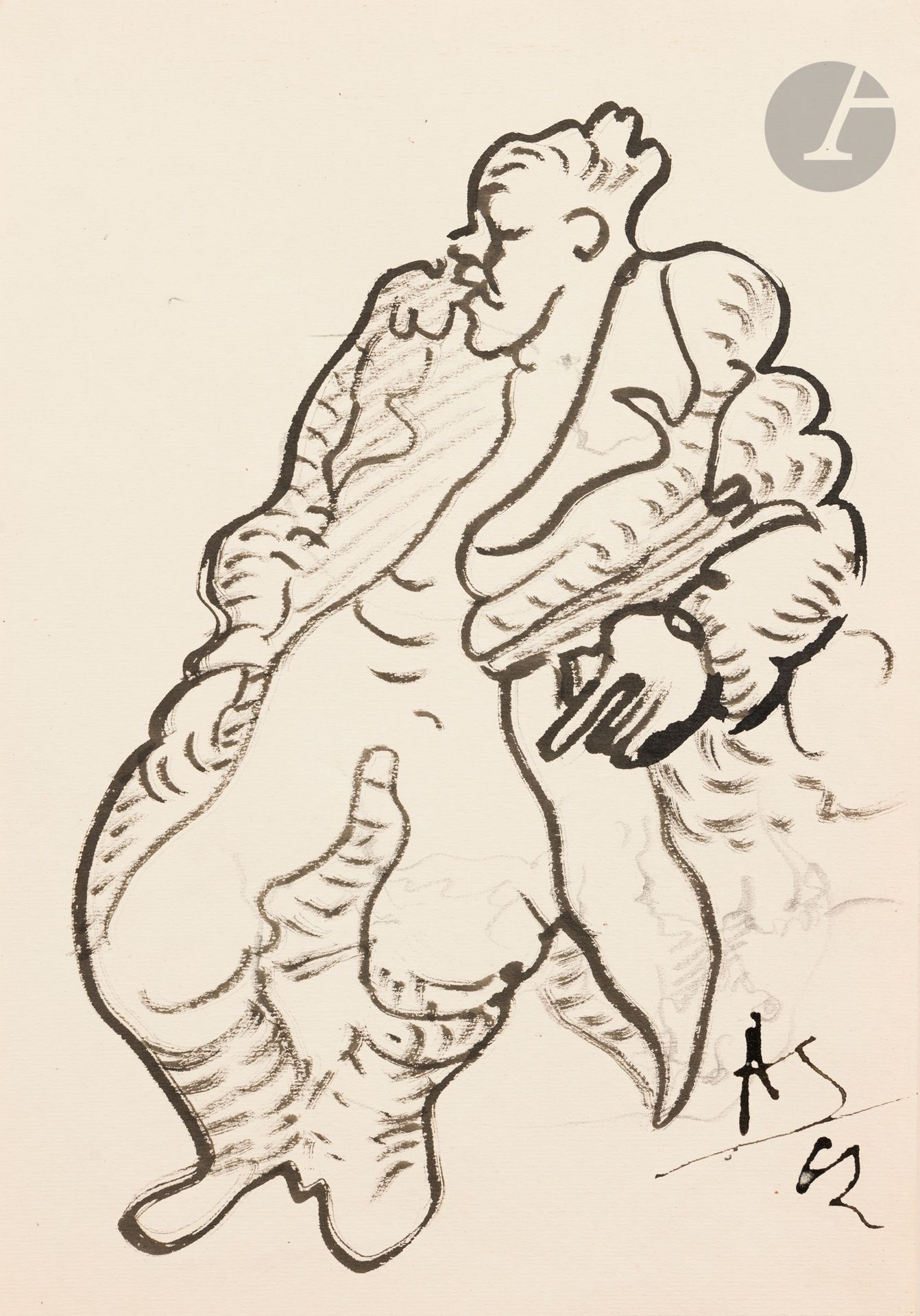 Anatoly Timofeevitch ZVEREV (1931-1986)
Enfant assis ; portrait d’homme, 1962
Deux encres sur papier.
Monogrammées et datées en bas à droite.
29 x 20,3 cm ; 30,2 x 21,1 cm

Exposition :
 A. Zverev à la Maison centrale des écrivains en octobre 1991, de la collection de Yakov S. Pourkine (oeuvres graphiques N° 7 et N° 12).

[ART RUSSE]