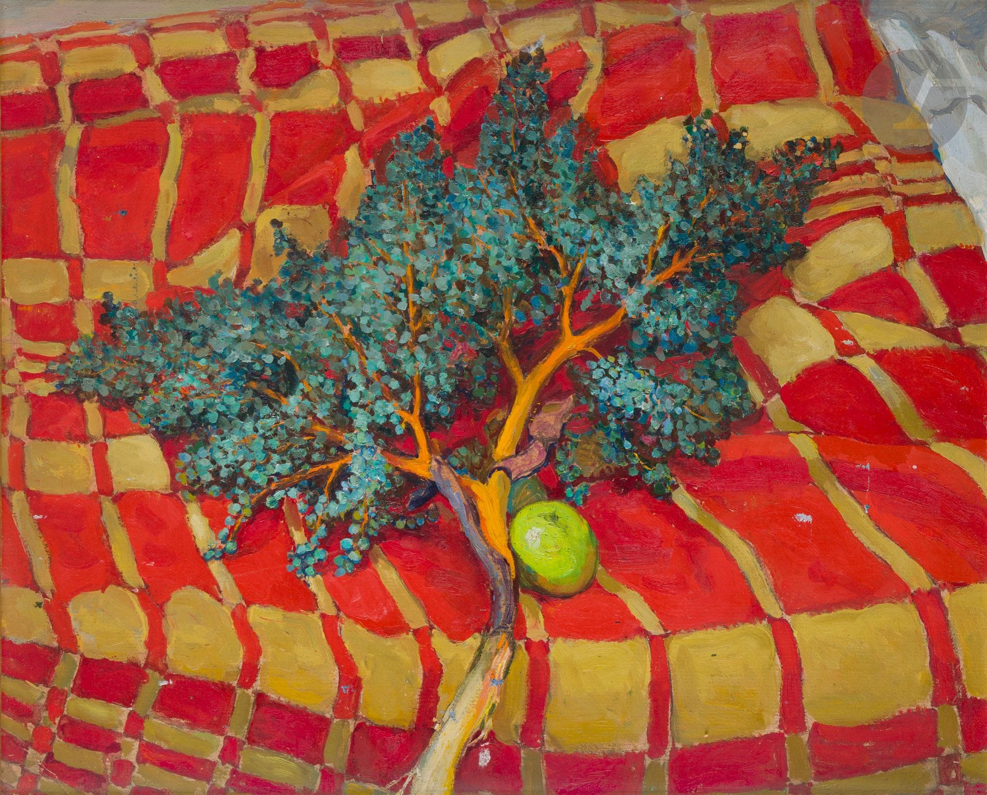 Nikolaï (Mykola) Antonovitch MAXIMENKO (1924-2016)
Pomme, 1980
Huile sur carton.
Signée, titrée et datée au dos.
78 x 97 cm (à vue)

[ART RUSSE]