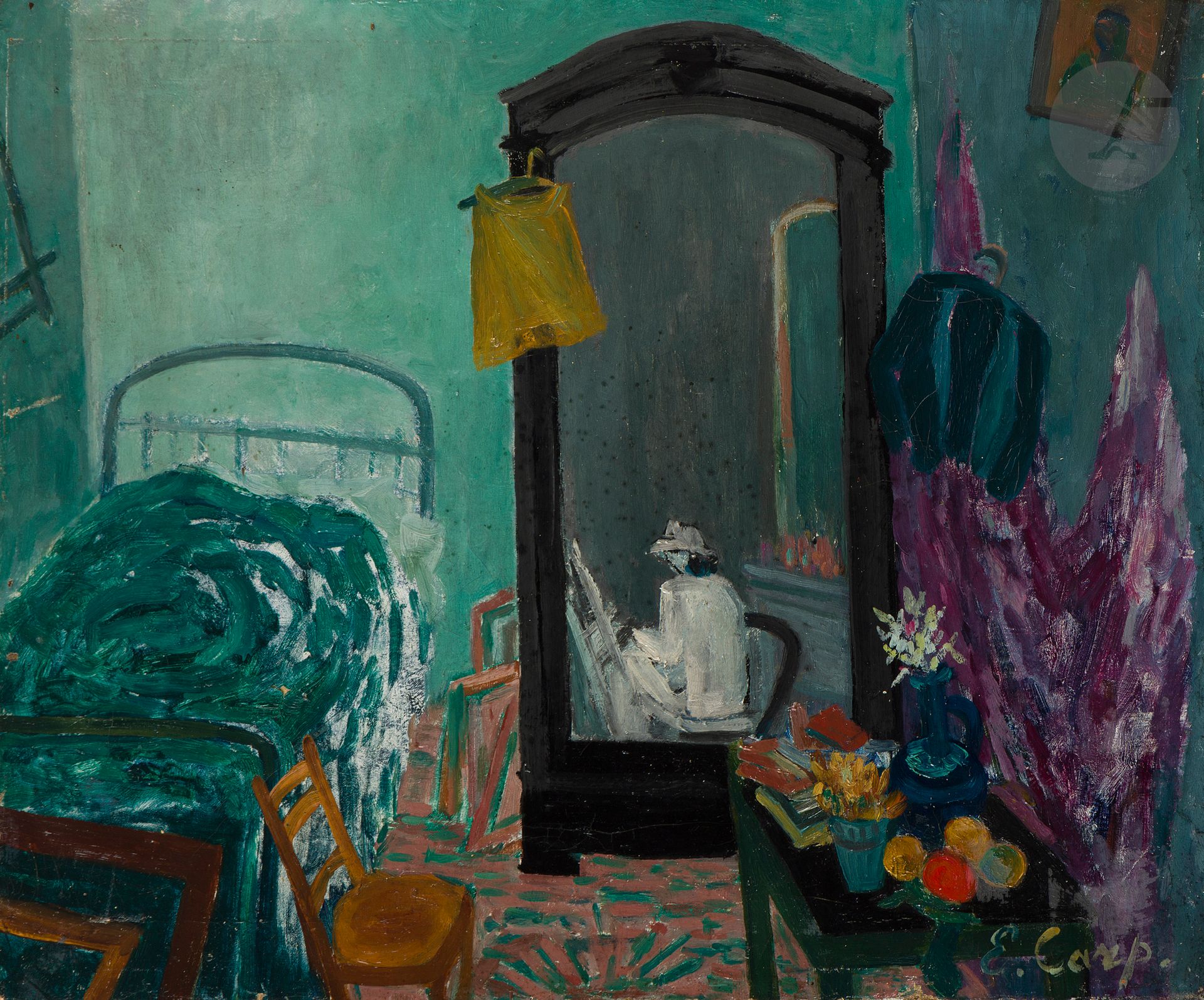 Esther CARP (1897-1970)
Femme dans un intérieur
Huile sur toile.
Signée en bas à droite.
(Petits manques, taches).
38 x 46 cm

[POLONICA, ART POLONAIS]