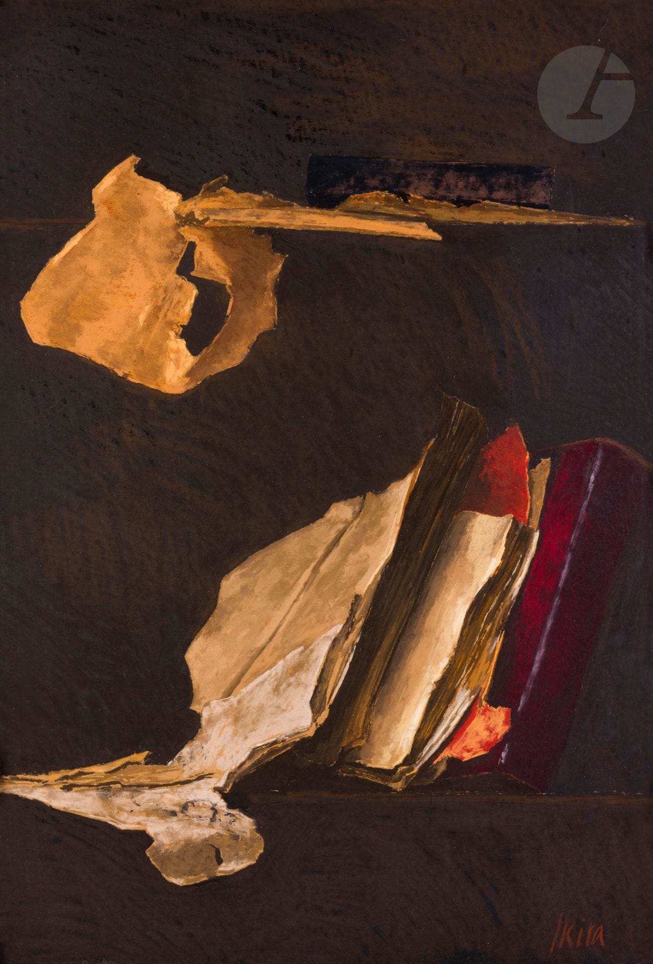 Pierre SKIRA (né en 1938)
Nature morte aux livres, 1991-92
Pastel sur carton préparé.
Signé en bas à droite.
80 x 55 cm

Provenance : 
Galerie Patrice Trigano, Paris (étiquette sur le montage).