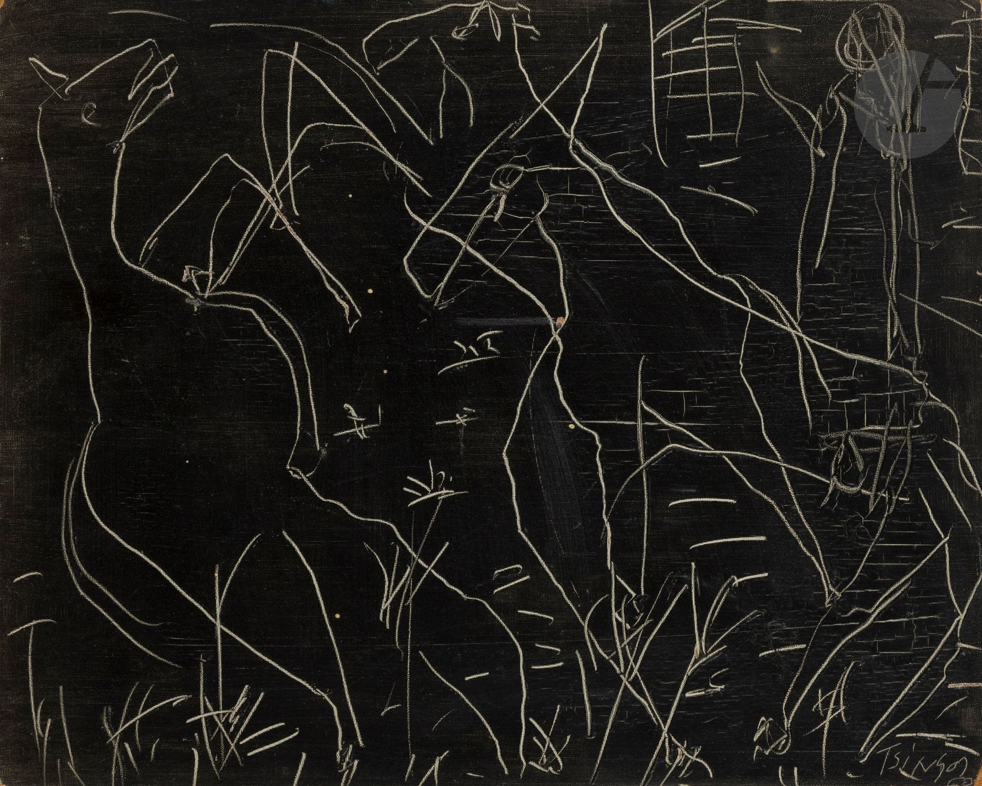 Thanos TSINGOS [grec] (1914-1965)
Les Chevaux, 1960
Huile et grattage sur isorel.
Signée et datée en bas à droite.
(Usures dans les angles).
33 x 41 cm

Provenance : 
Collection particulière, Paris 6e.