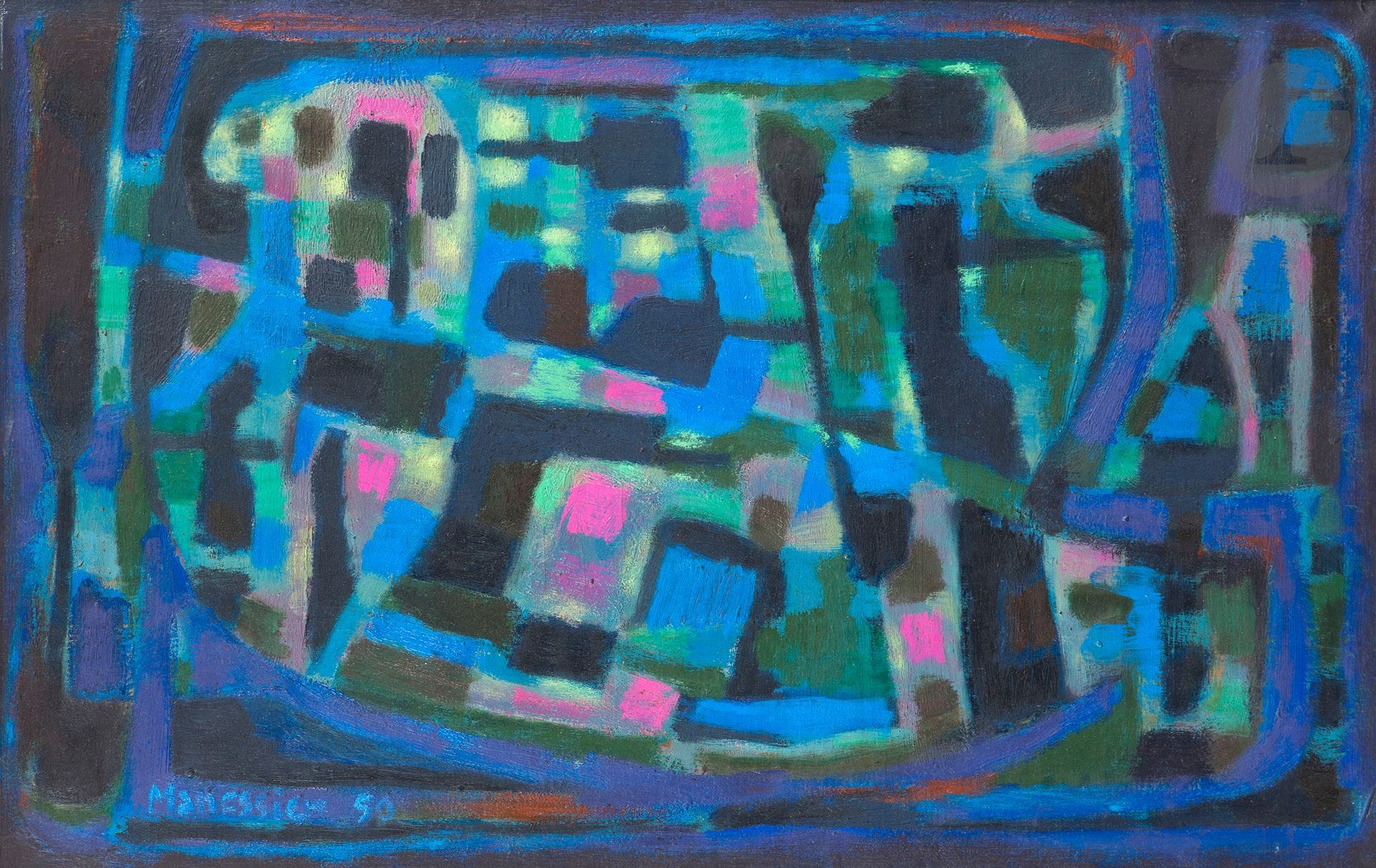 Alfred MANESSIER (1911-1993)
Petit jardin secret, 1950
Huile sur papier marouflé sur toile par l’artiste.
Signée et datée en bas à gauche.
Titrée au dos.
38 x 61 cm

Provenance : 
Collection personnelle de l’artiste. Par descendance.

Nous remercions Madame Christine Manessier d’avoir confirmé l’authenticité de cette œuvre.
.