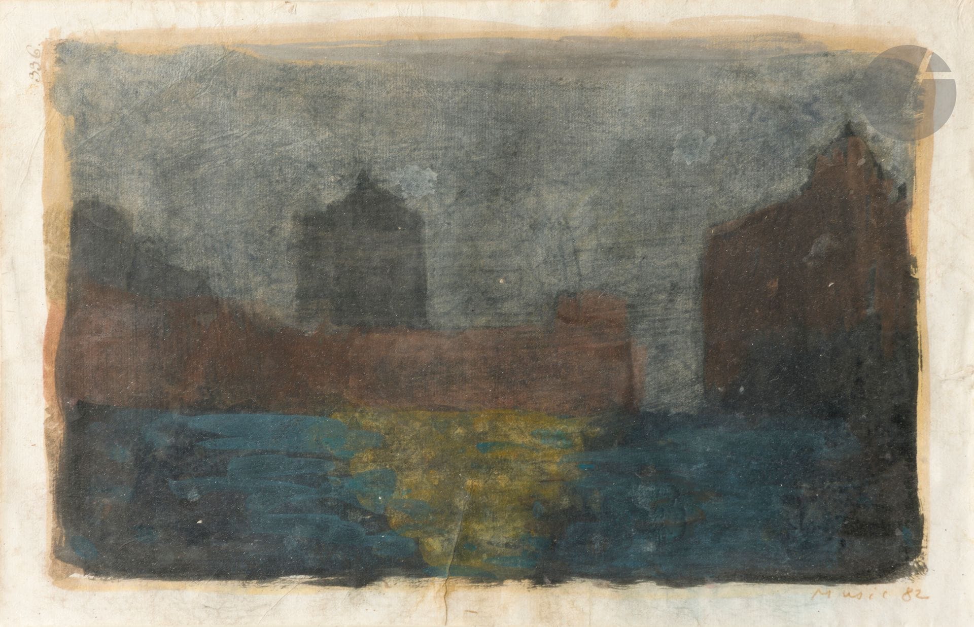 Zoran MUSIC [slovène] (1909-2005)
Vue de Venise, 1982
Gouache sur papier.
Signée et datée en bas à droite.
26 x 39 cm

Provenance : 
- Galerie Claude Bernard, Paris.
- Collection Madame W., Paris 6e.