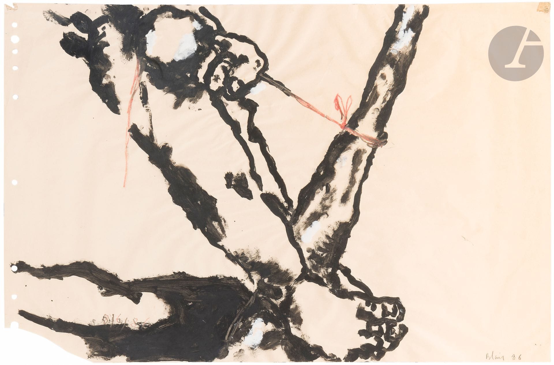 Jean-Charles BLAIS (né en 1956)
La Corde rouge, 1986
Gouache et pastel sur papier
Signée et datée en bas à droite.
Datée « 08.06.86 » en bas à gauche.
63 x 97 cm

Provenance : 
Vente Maître Cornette de Saint-Cyr, Paris, 2 juillet 2003.