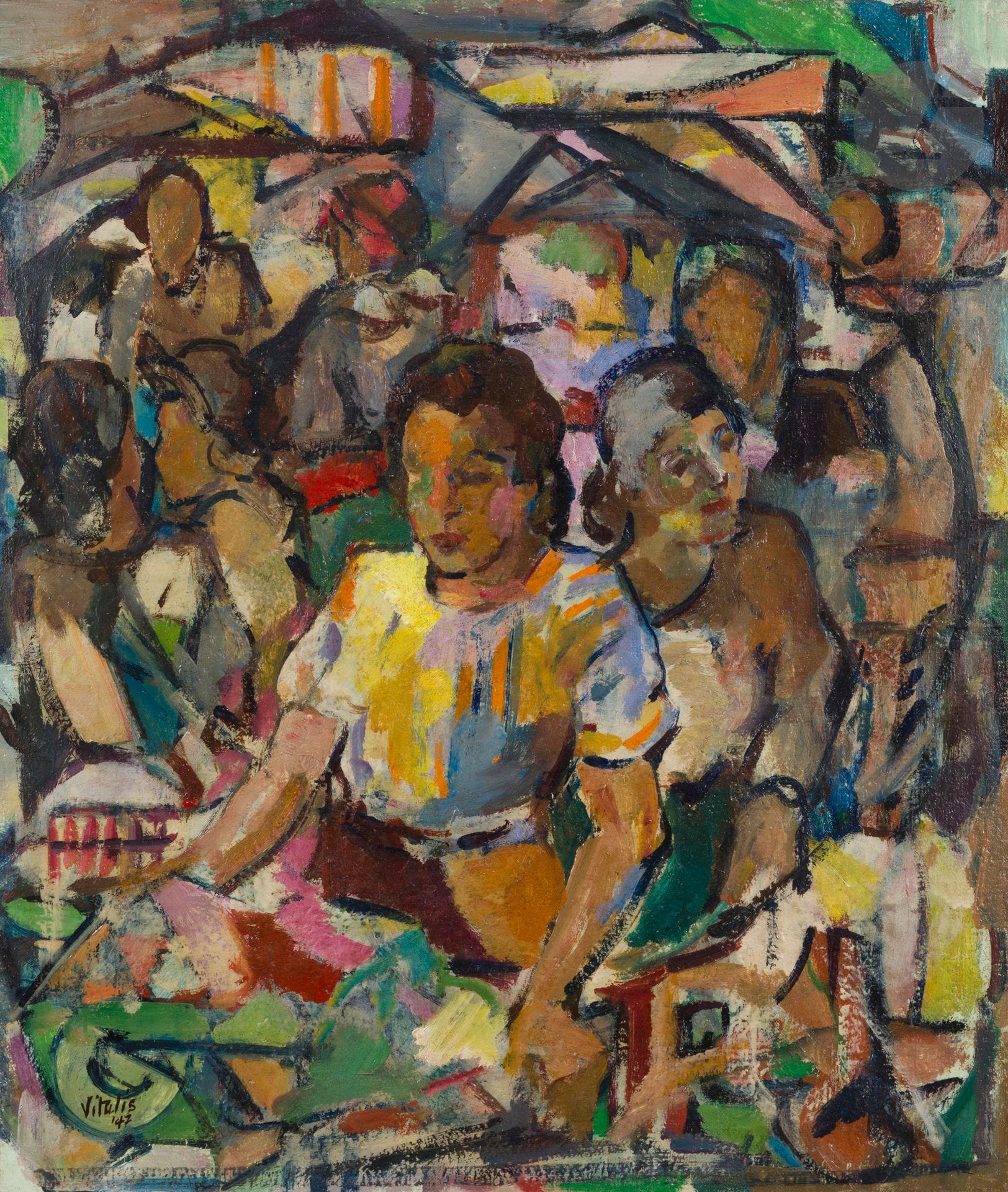 Macario VITALIS (1898-1989)
Les Blanchisseuses, 1947
Huile sur toile.
Signée et datée en bas à gauche.
(Restaurations).
57 x 48 cm