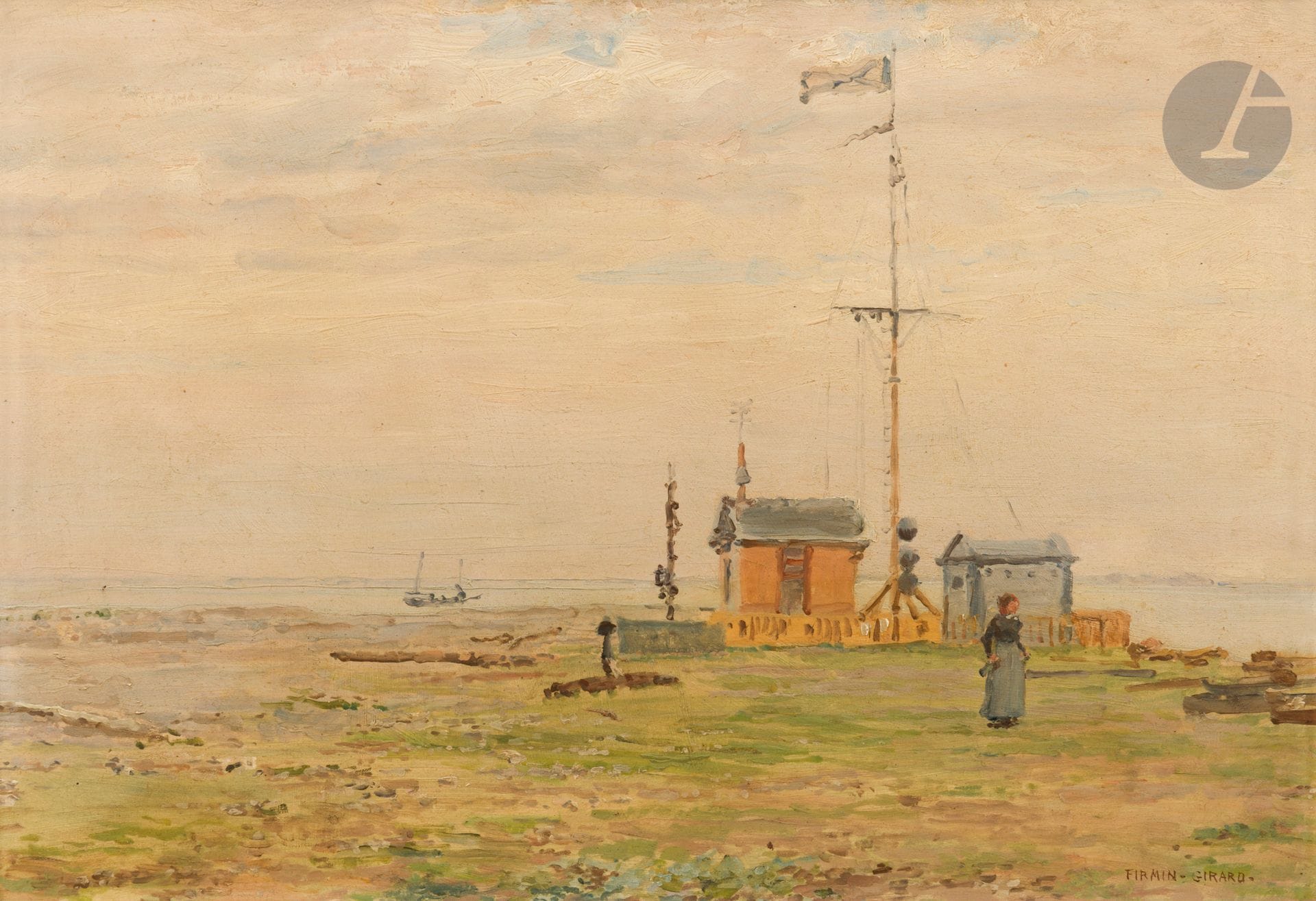 Marie François FIRMIN-GIRARD (1838-1921)
Cayeux-sur-mer, le Sémaphore du Hourdel
Huile sur panneau.
Signée en bas à droite.
24 x 36,5 cm

Nous remercions Monsieur Patrick Faucheur d'avoir confirmé l'authenticité de cette œuvre et pour les informations qu'il nous a transmises. Cette œuvre sera incluse au Catalogue raisonné en cours de préparation.