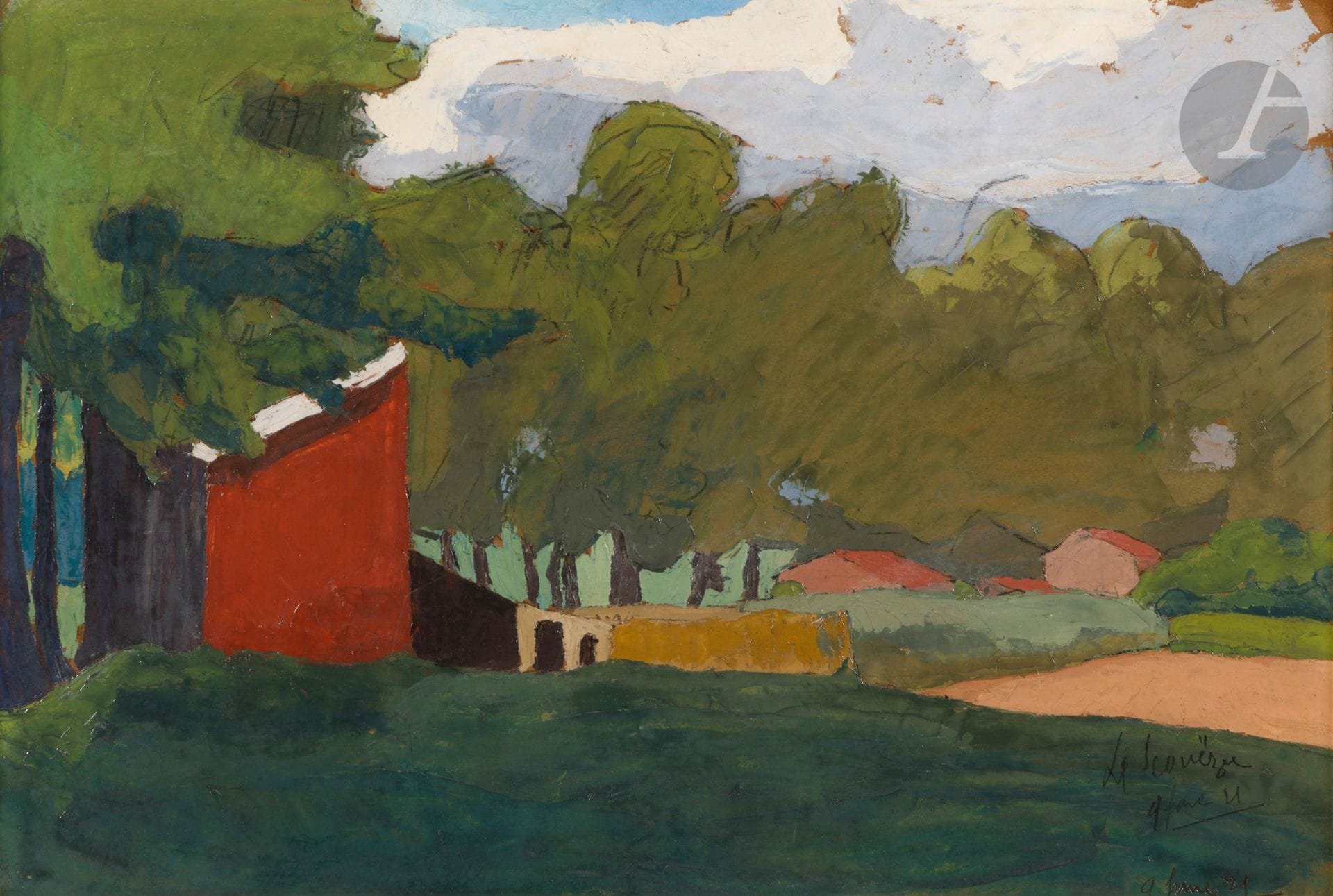 Maurice Le SCOUÉZEC (1881-1940)
Paysage à la maison rouge, 1921
Huile sur carton.
Signée et datée en bas à droite.
51 x 75 cm

Provenance : 
- Vente Artcurial, Hôtel Marcel Dassault, Paris, 29 avril 2003, n° 209.
- Collection de Madame M., France.