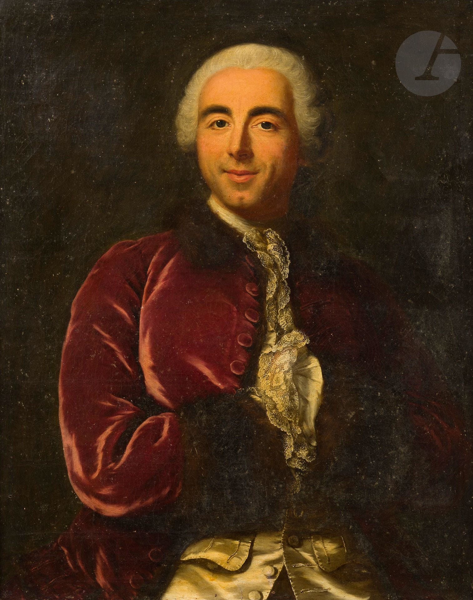 Marianne LOIR (Paris 1705 - 1783)
Portrait présumé de Monsieur Guillaume de Voisin (1710 - 1792)
Toile d’origine
81 x 65 cm
Inscription au revers de la toile «Peint par .../A Paris . Aetatis XXXIX ...» ; porte une inscription récente au revers du châssis «M de Voisins Mirabel/Guillaume/1710-1792/secrétaire du duc de Penthièvre/Peint par Mll ...9bre 1745/A Paris»
(Restaurations anciennes)