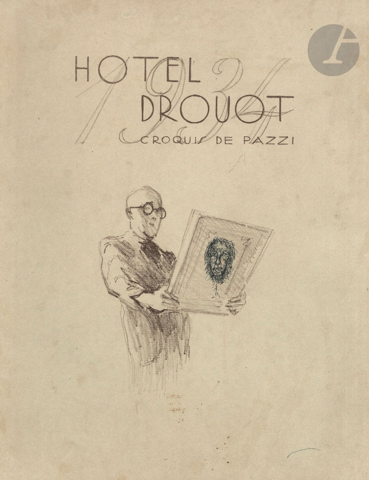 Antoine Protopazzi dit PAZZI (1897-1947). Hôtel Drouot. Croquis de Pazzi, 1934; in-4 (32 x 25 cm), en feuilles sous couverture cartonnée illustrée, avec rubans d’attache.
Rare suite de 24 lithographies, signée et justifiée 37/100 (elle ne figure pas au catalogue de la BnF).