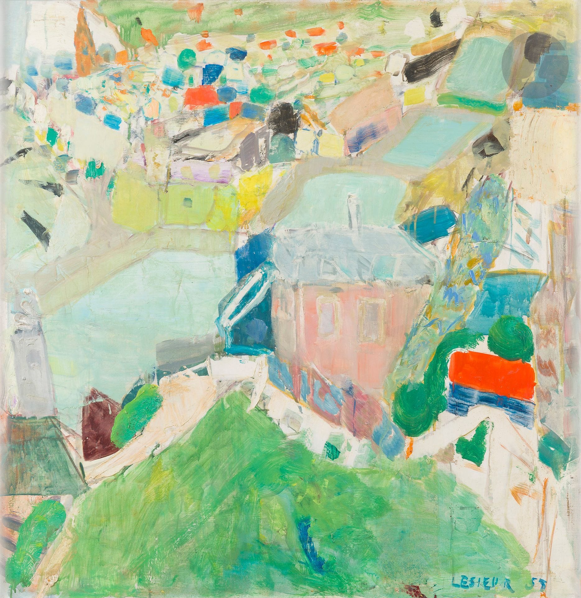 Pierre LESIEUR (1922-2011)
Le Tréport, 1958
Huile sur toile.
Signée et datée en bas à droite.
85 x 83 cm

Exposition : 
Ecole de Paris, Galerie Charpentier, Paris, 1958 (étiquette sur le châssis).