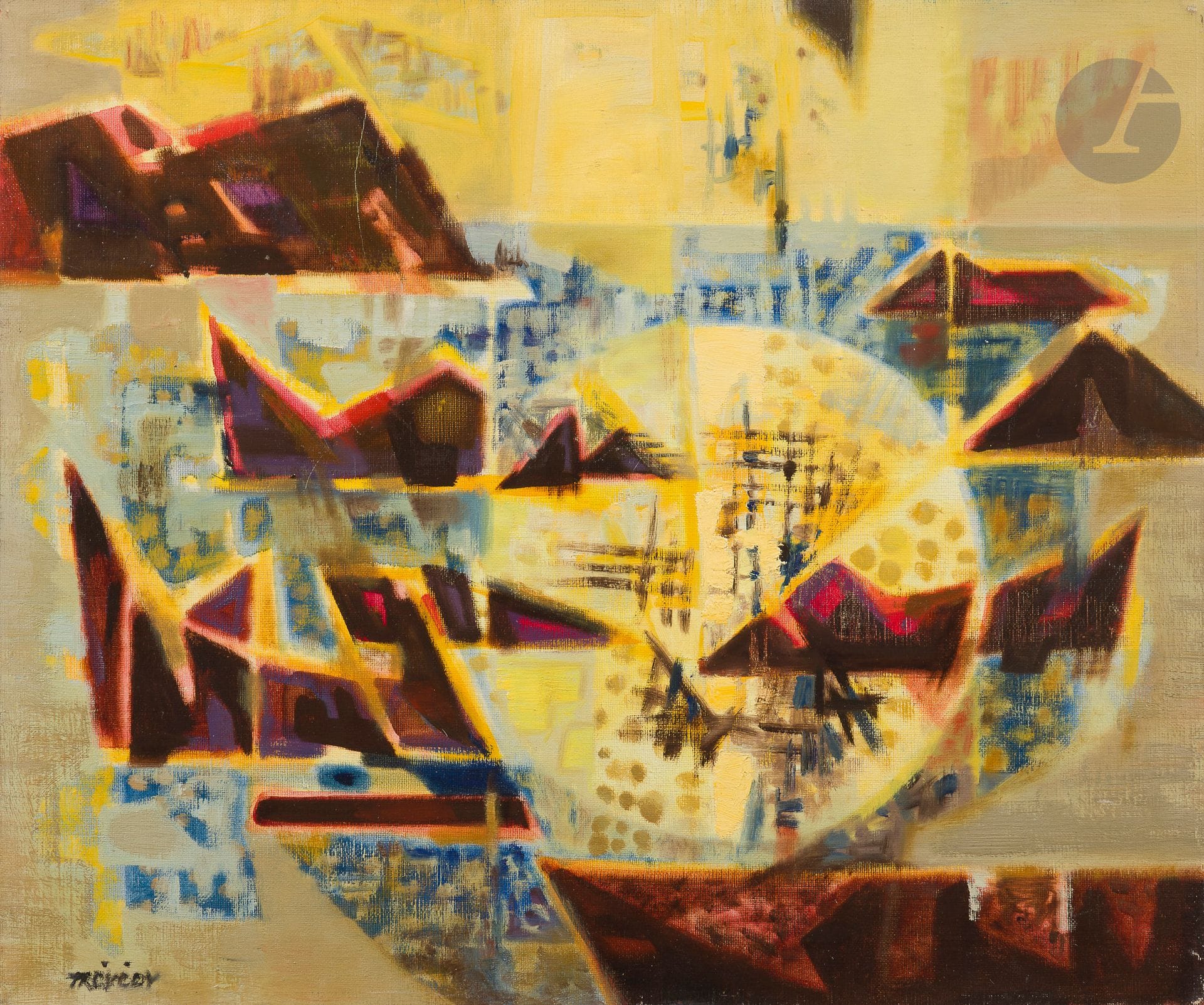 Yves TRÉVÉDY (1916-1990)
Soleil dans la mer, 1959
Huile sur toile.
Signée en bas à gauche.
Signée, titrée et datée sur le châssis.
46 x 55 cm

Provenance : 
Galerie Drouant-David, Paris (étiquette sur le châssis).