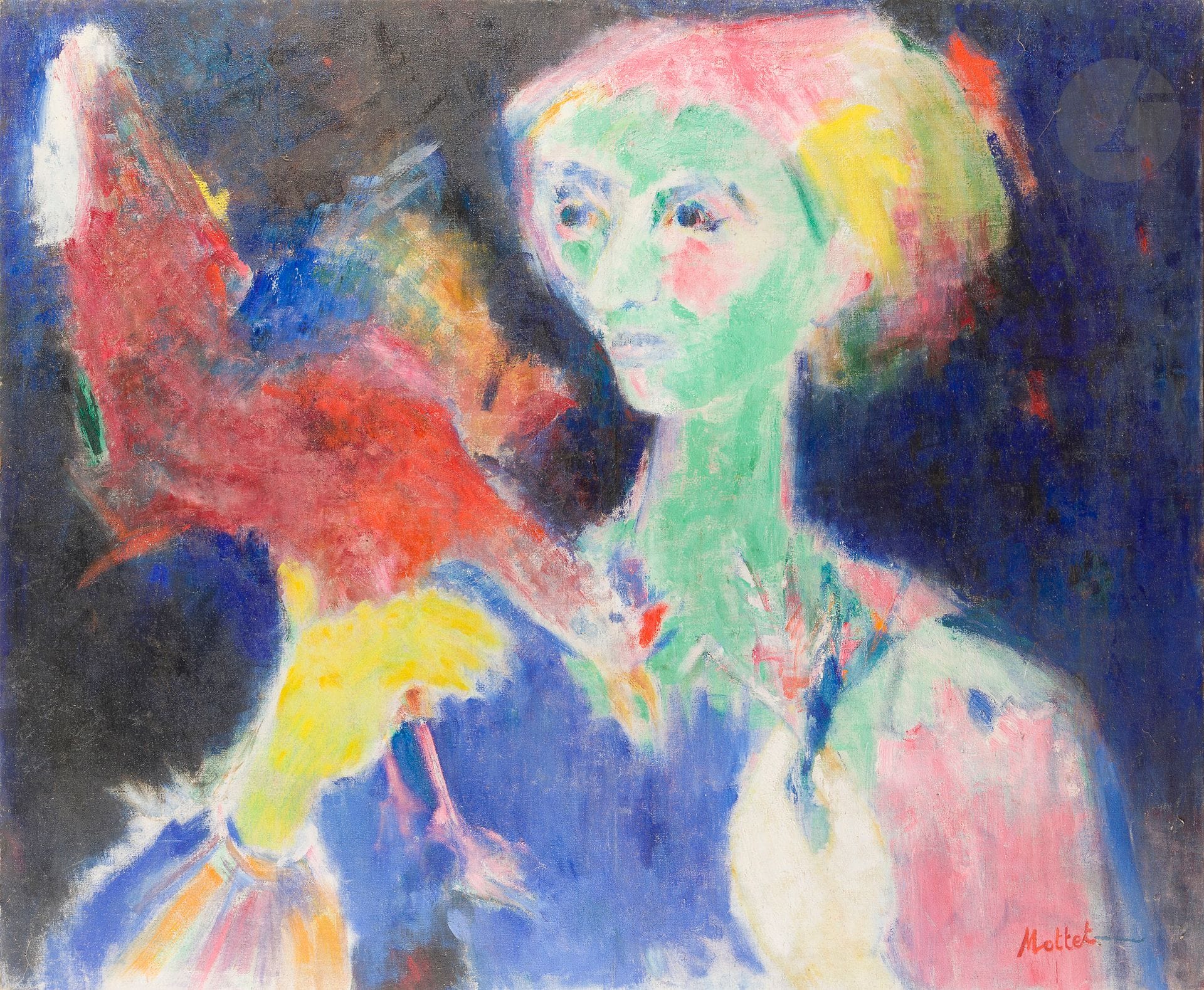 Yvonne MOTTET (1906-1968)
Young woman with a hen
Oil on canvas.
Signed lower right.
128 x 155 cm