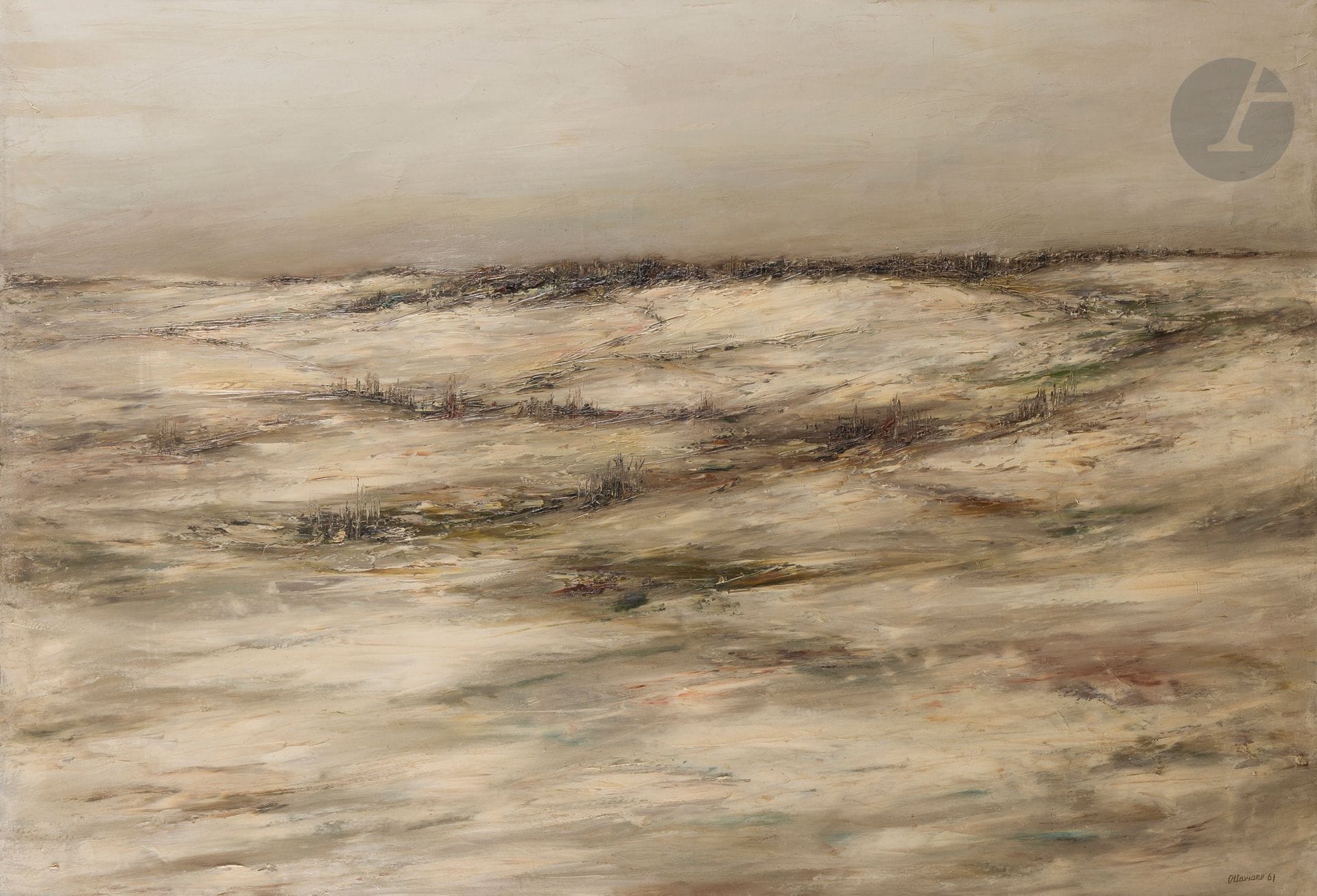 Jack OTTAVIANO (1924-1988)
Paysage de neige, 1961
Huile sur toile.
Signée et datée en bas à droite.
89 x 130 cm