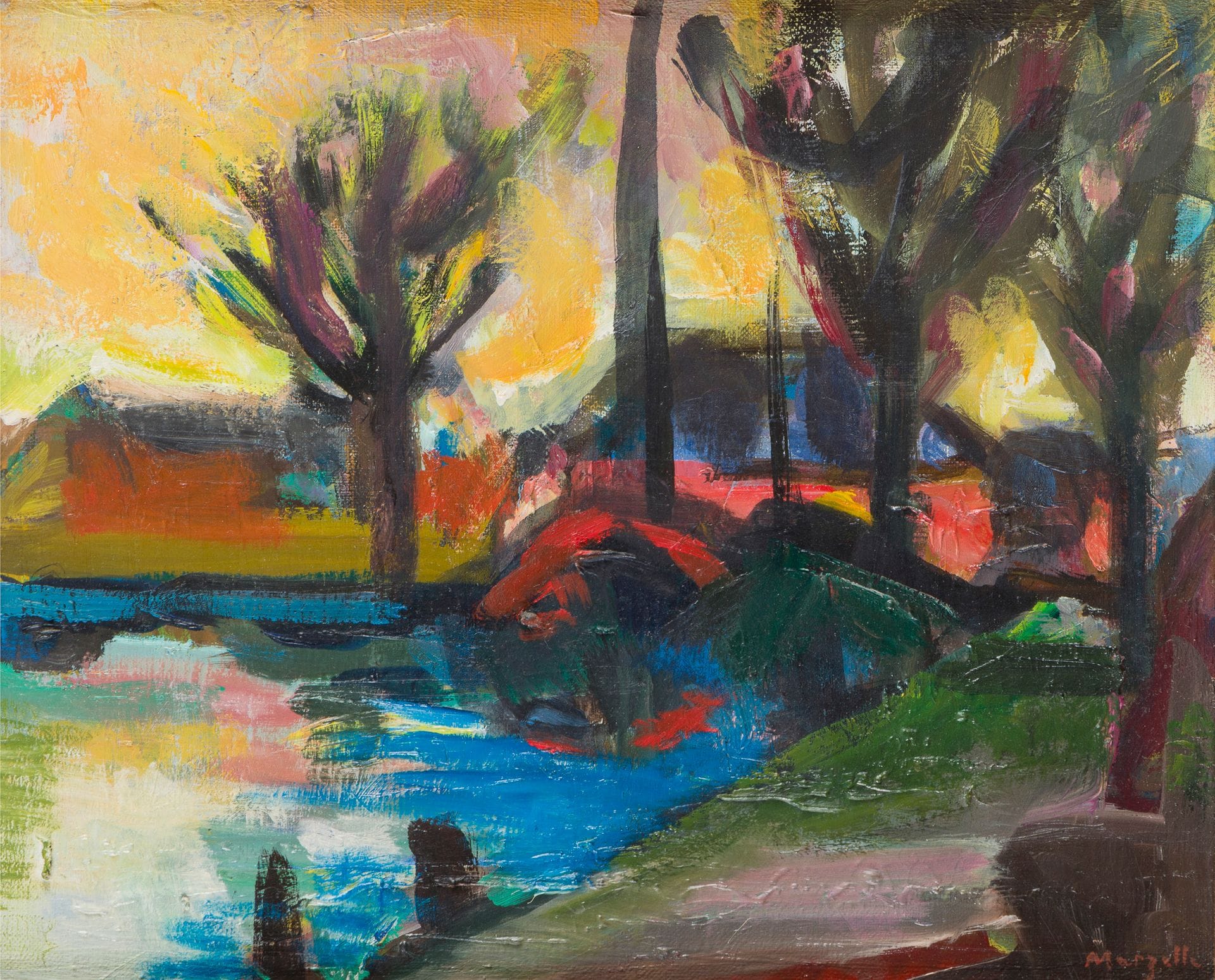 Jean MARZELLE (1916-2005)
Canal en Hollande
Huile sur toile.
Signée en bas à droite.
22 x 27 cm

Nous remercions Monsieur Jean-Pierre Joubert et Madame Clotilde Scordia d'avoir confirmé l'authenticité de cette œuvre et pour les informations qu'ils nous ont transmises. Cette œuvre sera incluse au catalogue raisonné en cours de préparation.