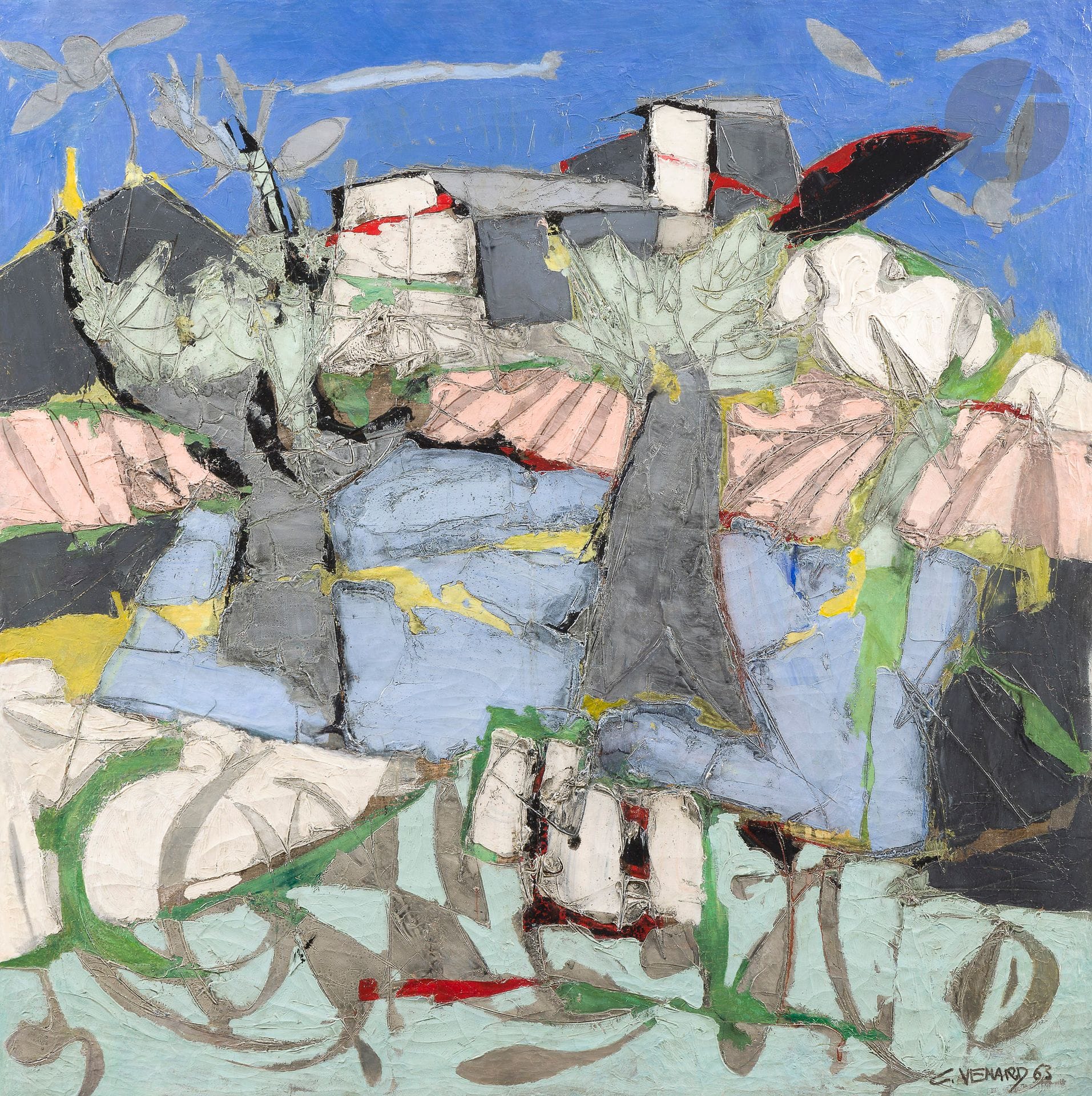 Claude VENARD (1913-1999)
Landscape with trees, 1963
Oil on canvas.
Signed and dated lower right.
Signed and dated on the back.
100 x 100 cm

Provenance : 
- Hammer Galleries, New York.
- Private collection, Paris.