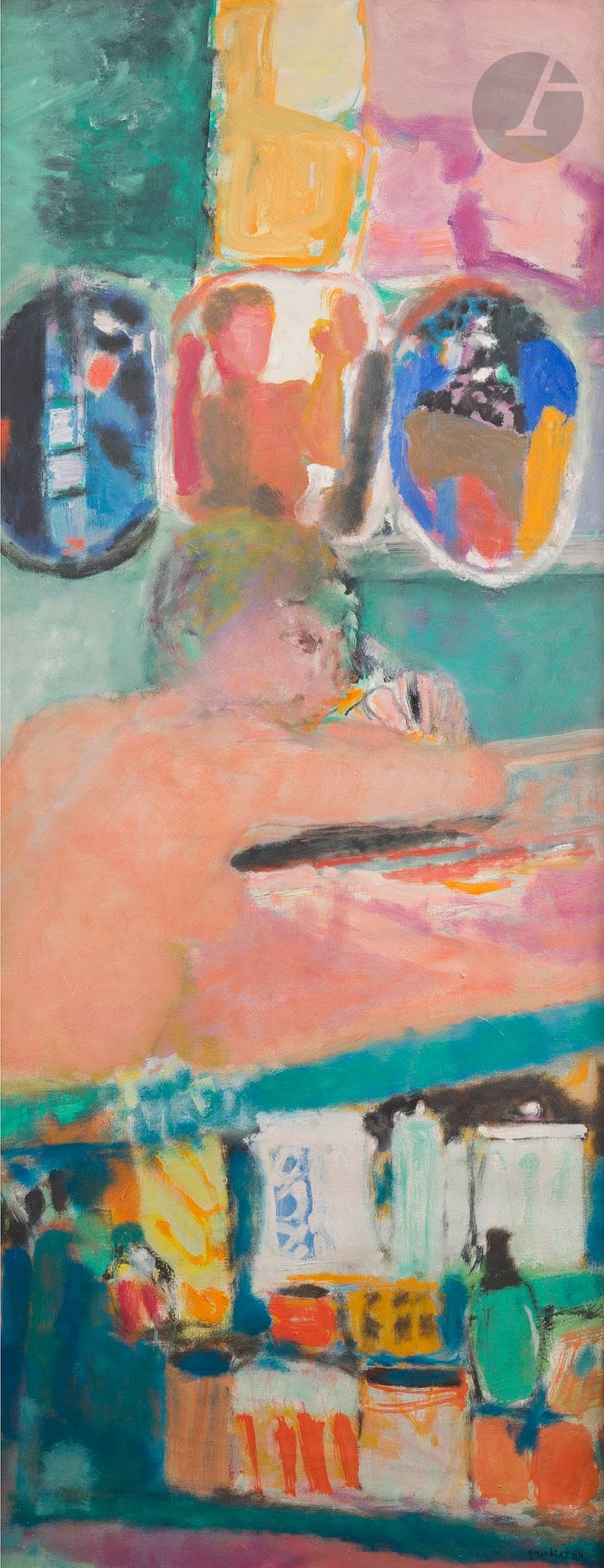 Gérard Diaz dit GERARDIAZ (né en 1938)
La Toilette, 1964
Huile sur toile.
Signée et datée en bas à droite.
Signée, titrée et datée au dos sur le châssis.
150 x 60 cm

Provenance : 
Galerie Framond, Paris (étiquette au dos).