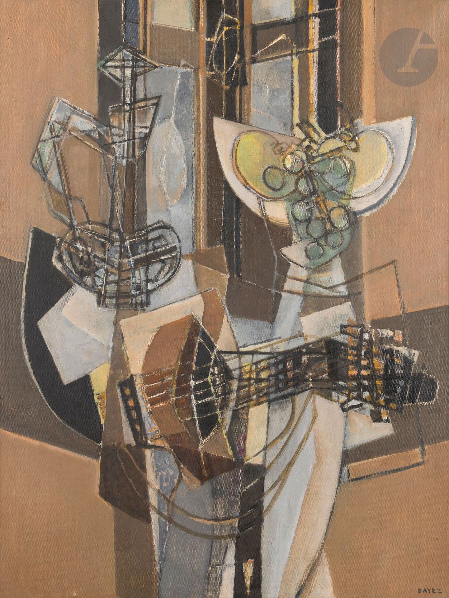 Georges DAYEZ (1907-1991)
La Mandoline, 1962
Huile sur toile.
Signée en bas à droite.
Signée, datée et titrée au dos.
65 x 50 cm