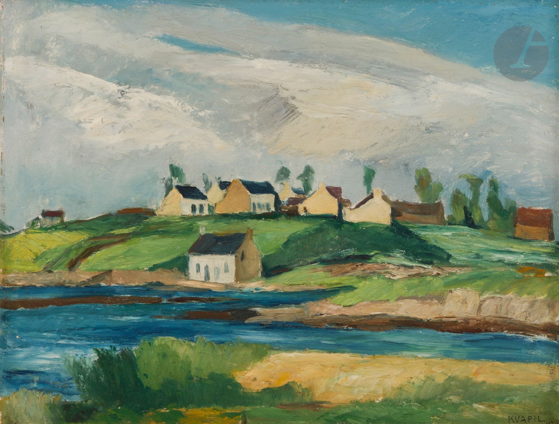 Charles KVAPIL (1884-1958)
Morbihan, Pont-le-Roi, 1926
Huile sur panneau.
Signée et datée en bas à droite.
Située au dos.
26 x 35 cm

Provenance : 
Vente Me Couteau-Bégarie, Hôtel Drouot, Paris, 30 octobre 2002, n° 98.